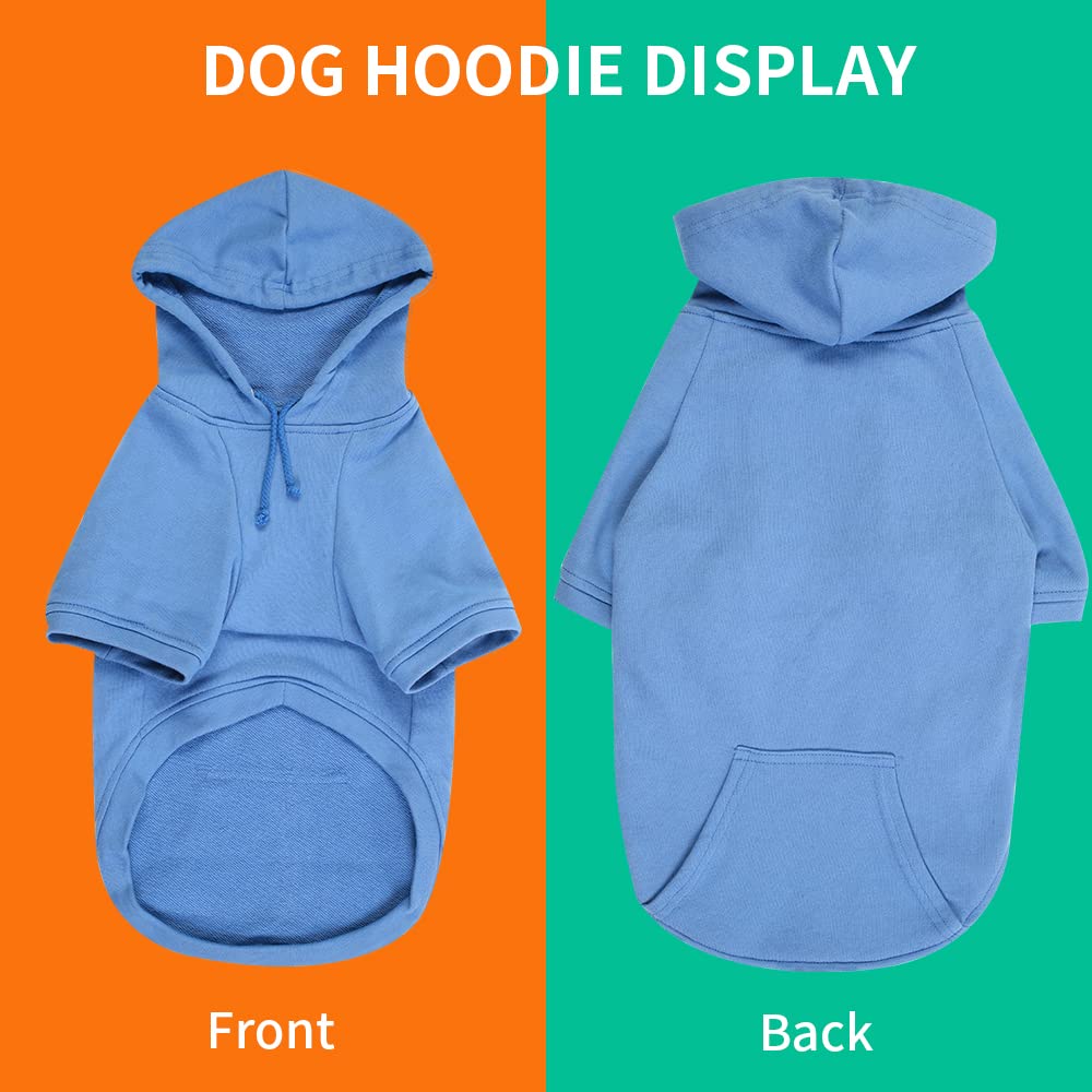 Dog Hoodies Sweatshirt with Hood & Pockets - Cozy Winter Pet Clothes for Small Dogs (Blue, Large) - Perfect for Outdoor Walks & Cold Weather Protection