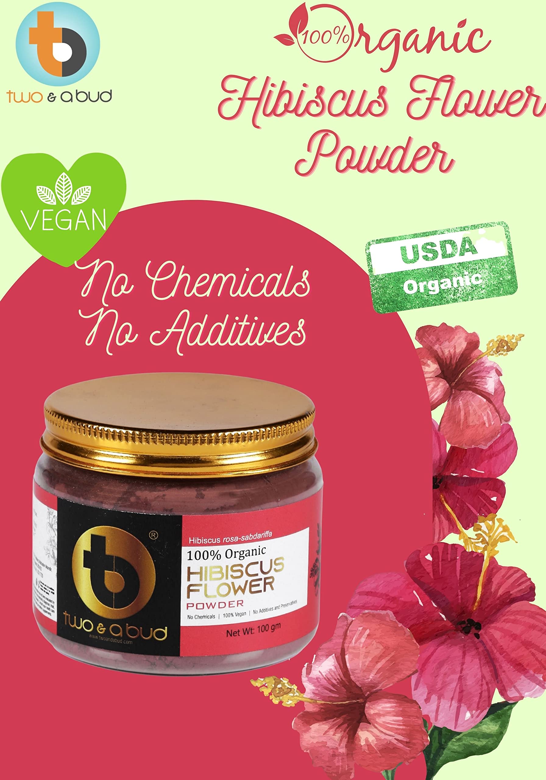 100% Organic Hibiscus Flower Powder for Skin & Hair Care - Pure & Natural Face Cleanser & Hair Treatment for Men & Women (100g) - Perfect for DIY Beauty Masks, Scrubs & Natural Hair Growth Solutions