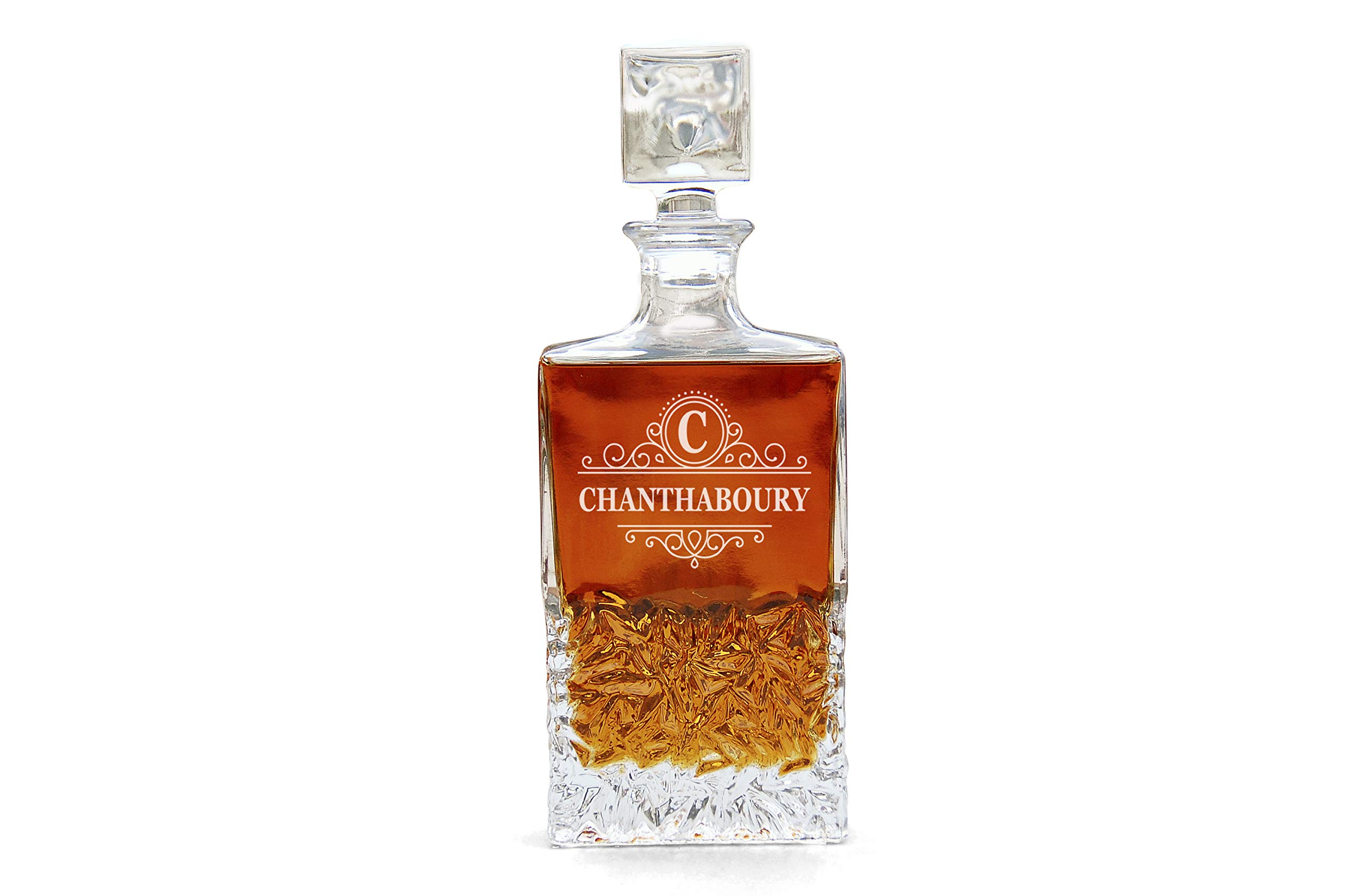 Personalized Engraved Decanter Set with 2 Glasses & Gray Coasters - Whiskey Decanter Gift Set for Men, Father's Day, Anniversary & Home Bar Decor - Perfect for Bourbon, Scotch & Wine Lovers