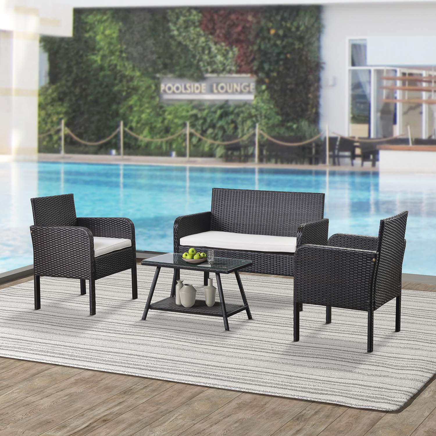 4-Piece Rattan Sofa Set with Cushions - Beige Outdoor Wicker Furniture for Patio, Garden, Poolside & Backyard Relaxation