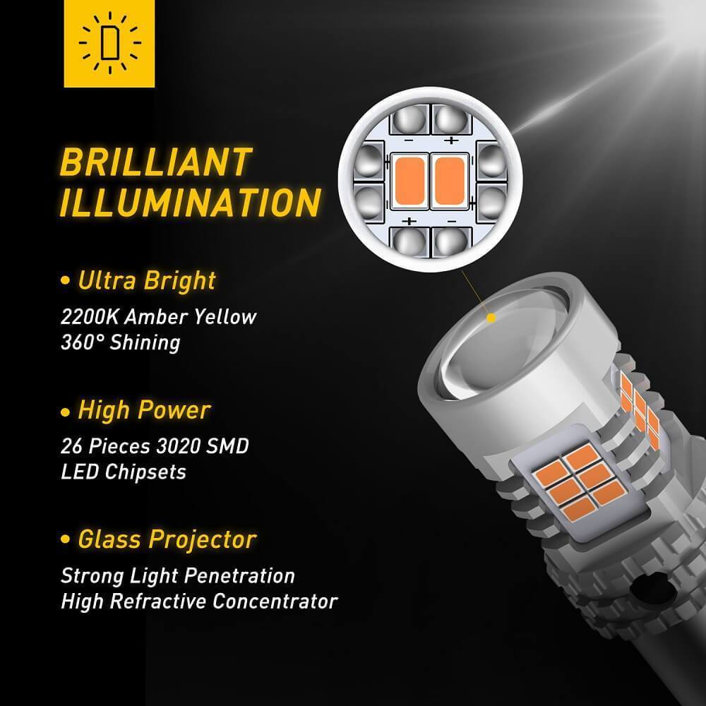 1156 BA15S 7506 LED Bulb - CANBUS Error Free Turn Signal Light with Built-in Load Resistor, 2200K Amber Yellow, 2800LM - Perfect for Cars, Trucks, Motorcycles & Off-Road Vehicles