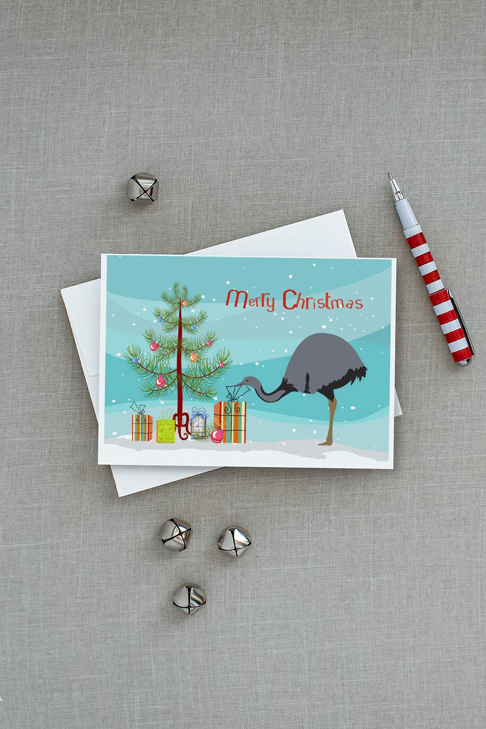 Rhea Christmas Greeting Cards & Envelopes Set of 8 | 5x7 A7 Blank Note Cards in Teal | Whimsical Holiday Cards for Christmas Wishes, Thank You Notes & Seasonal Greetings