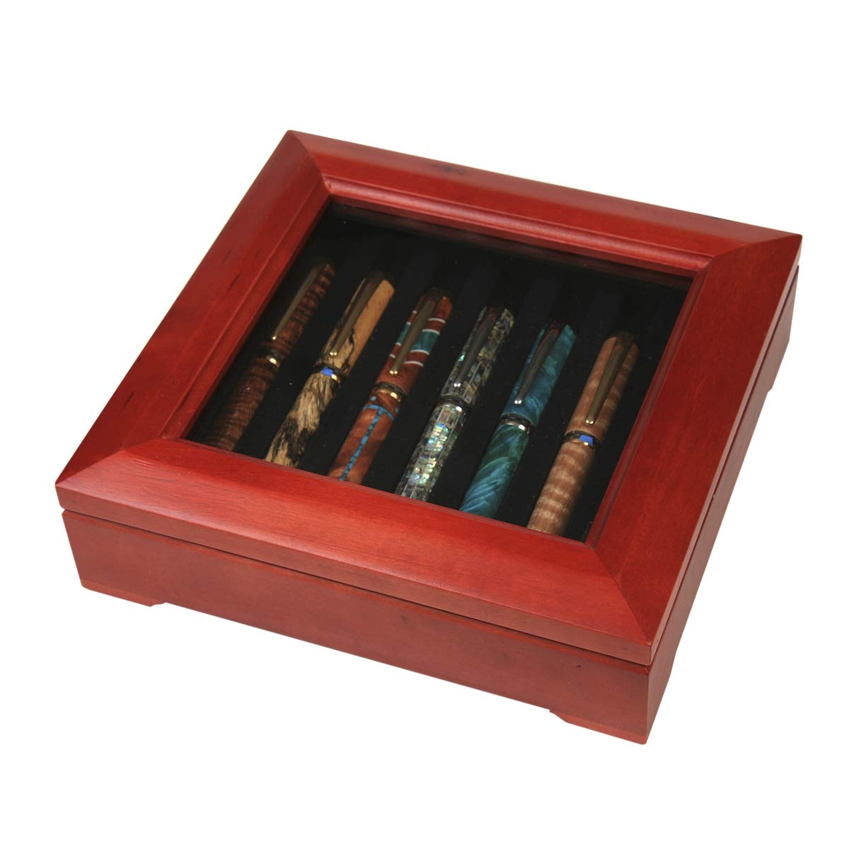 Premium Rosewood 7-Pen Display Case with Glass Top - Elegant Storage & Showcase for Fountain Pens, Ballpoints & Collectibles - Perfect for Home, Office & Gift Giving