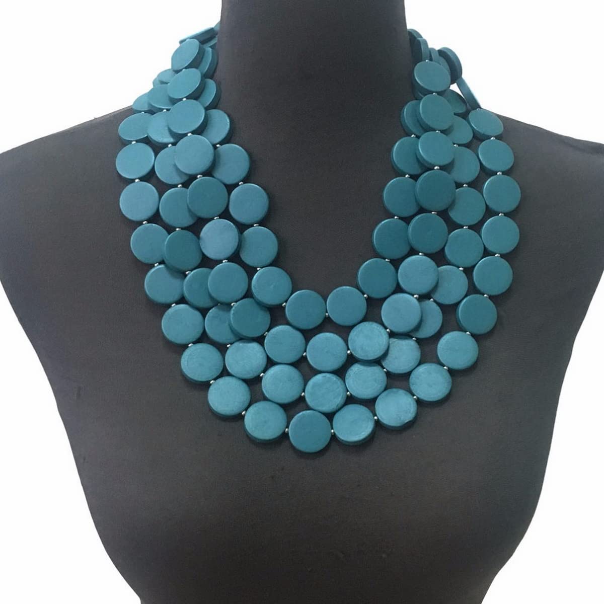 Colorful Beaded Necklace for Women - Chunky Wooden Bib Choker, African Statement Jewelry in Multicolor Maroon & Blue | Perfect for Boho Fashion, Festivals & Ethnic Outfits