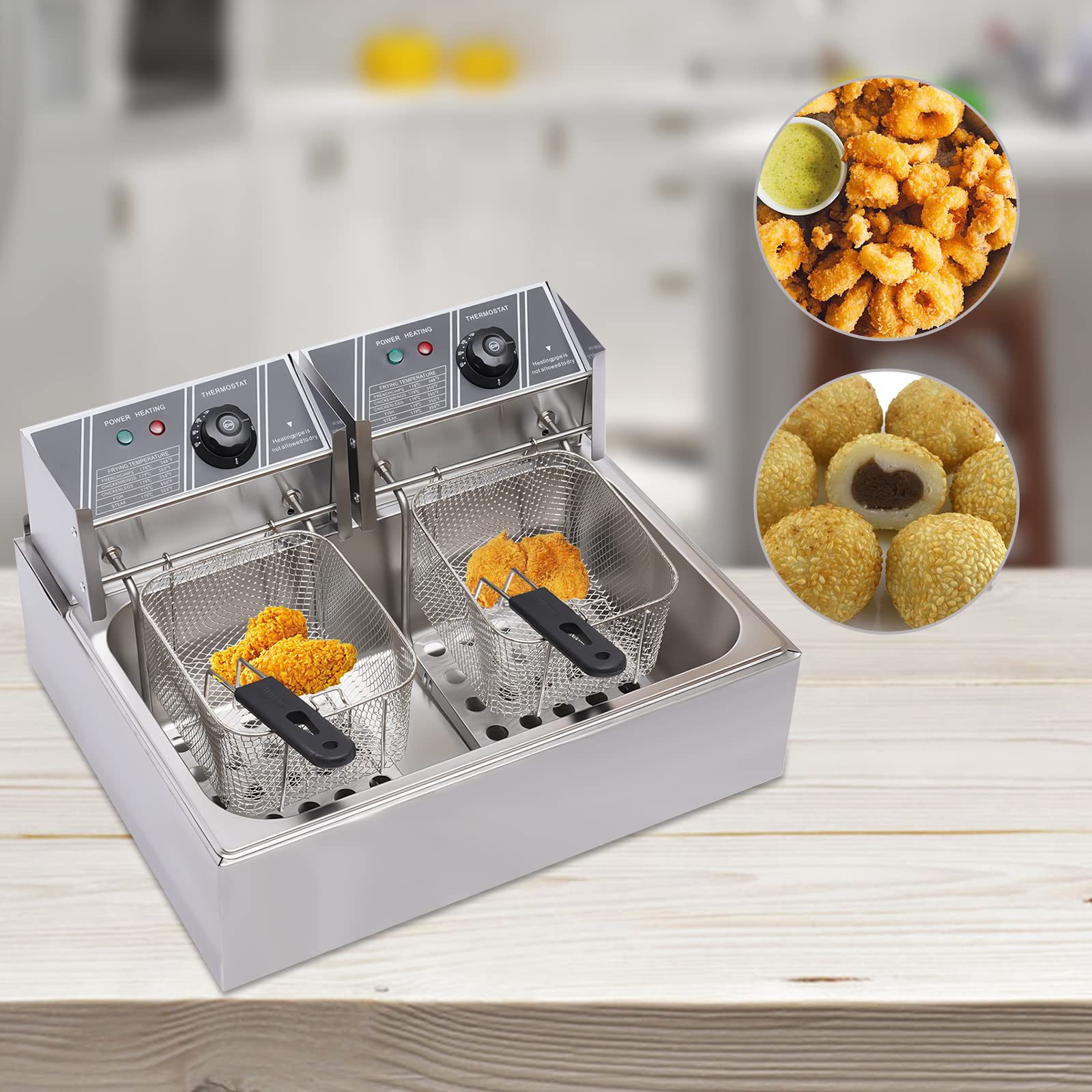 12L 5000W Commercial Electric Countertop Deep Fryer - Dual Tank Stainless Steel Deep Fryer with 2 Baskets - Professional Restaurant-Grade Frying Machine for Home & Commercial Kitchens - Perfect for Chicken Wings, French Fries, Donuts & More