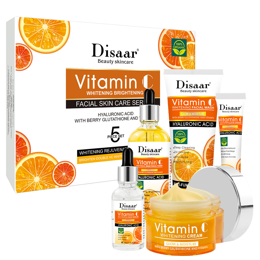 Vitamin C Skin Care Set - Hydrating, Moisturizing & Brightening Facial Serum & Cream for Glowing Skin | Day & Night Use for All Skin Types
