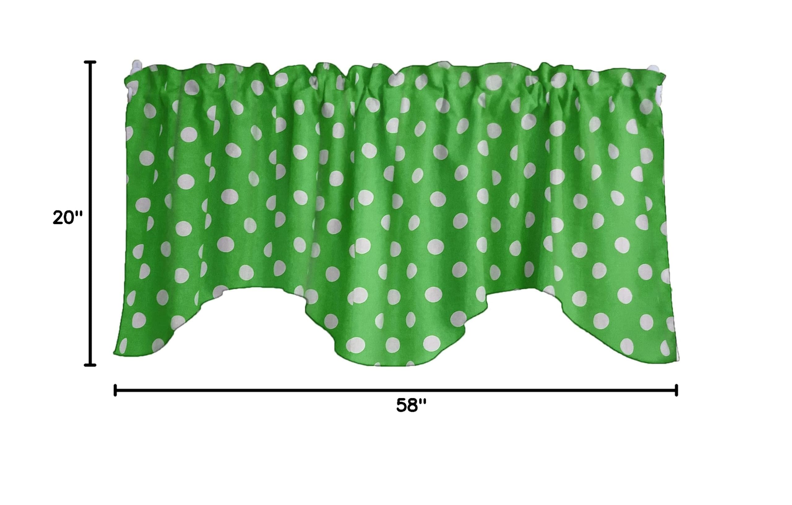 Polka Dot Scalloped Wave Cotton Window Valance - White on Green Home Decor for Bedroom, Nursery & Kitchen - Elegant Window Treatment for Cozy Spaces