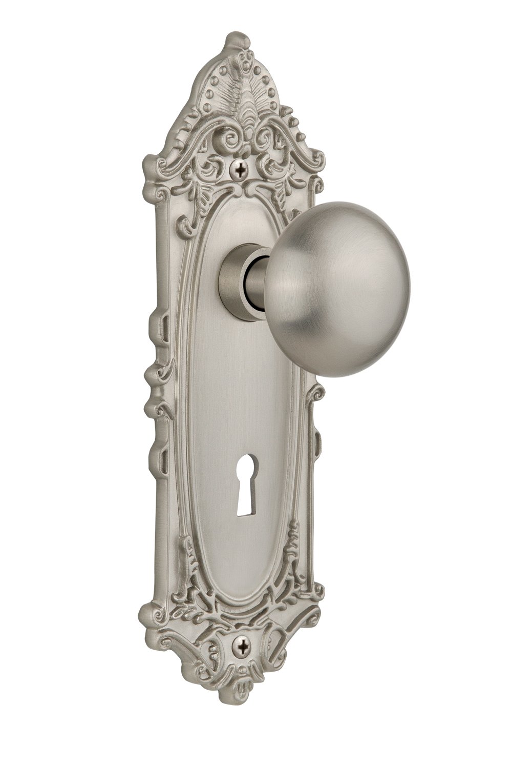 Vintage Victorian Keyhole Plate with Knob - Satin Nickel Finish for Mortise Lock | Classic Home Decor for Doors, Cabinets & Furniture
