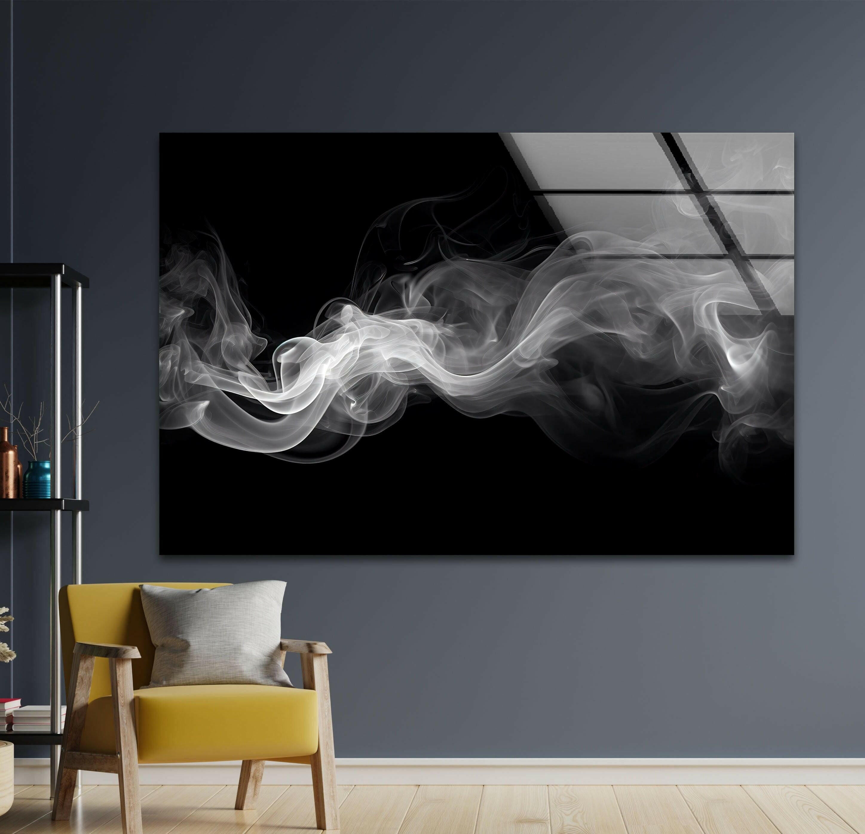 Black and White Smoke Glass Wall Art - Modern Abstract Home Decor for Living Room, Bedroom & Office - Elegant Glass Panel Artwork for Stylish Interior Design