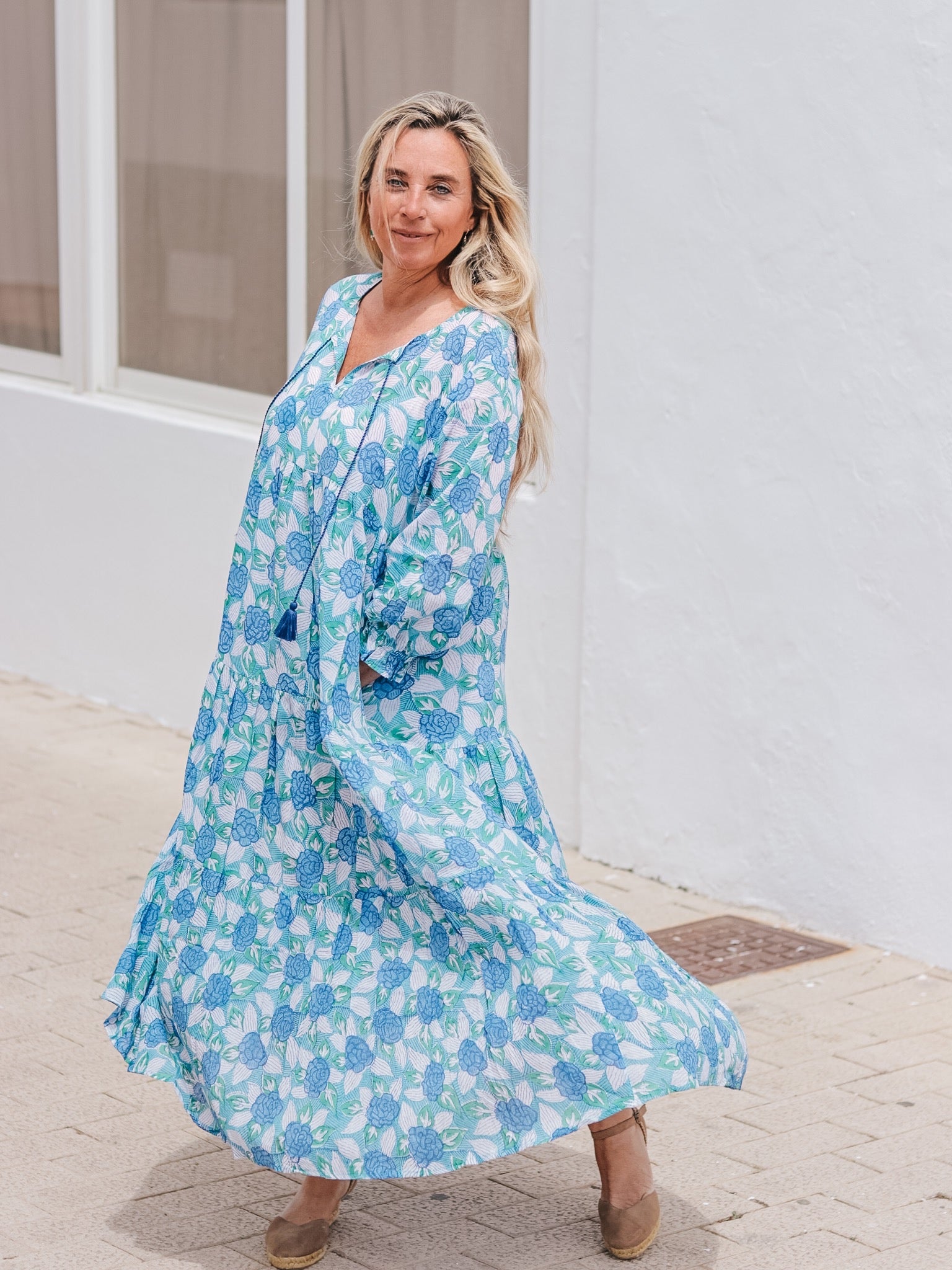 Boho Floral Maxi Dress - Magnolia Print Summer Beach Dress for Women | Perfect for Vacations, Music Festivals & Casual Outings