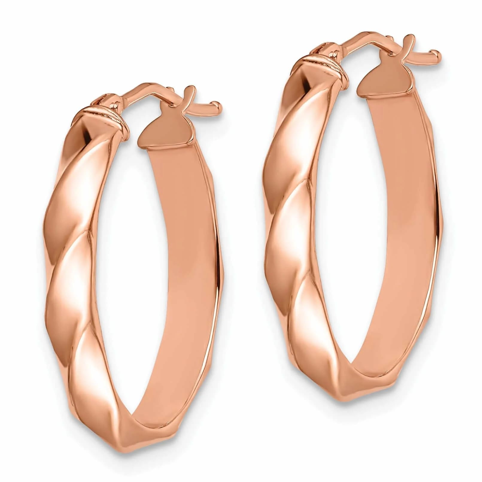 14K Rose Gold Twisted Oval Hoop Earrings for Women - Dainty Minimalist Huggie Hoops - Perfect for Everyday Wear, Date Night & Special Occasions