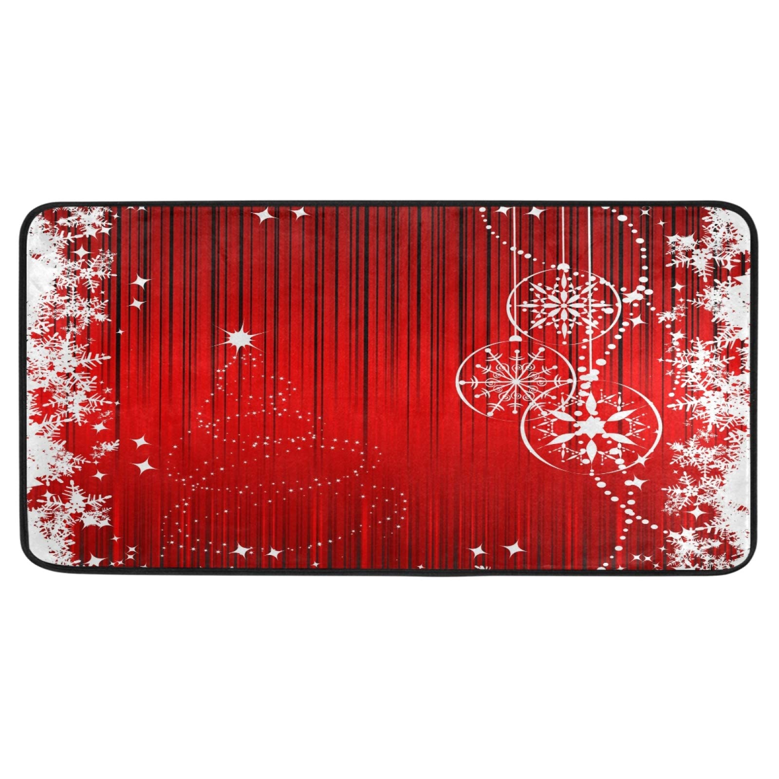 Non-Slip Christmas Tree Winter Kitchen Floor Mat - Xmas Balls Design Comfort Rug for Entryway, Hallway, Front Door - Indoor Welcome Mat for Bedroom, Living Room, Bathroom - Holiday Home Decor (39