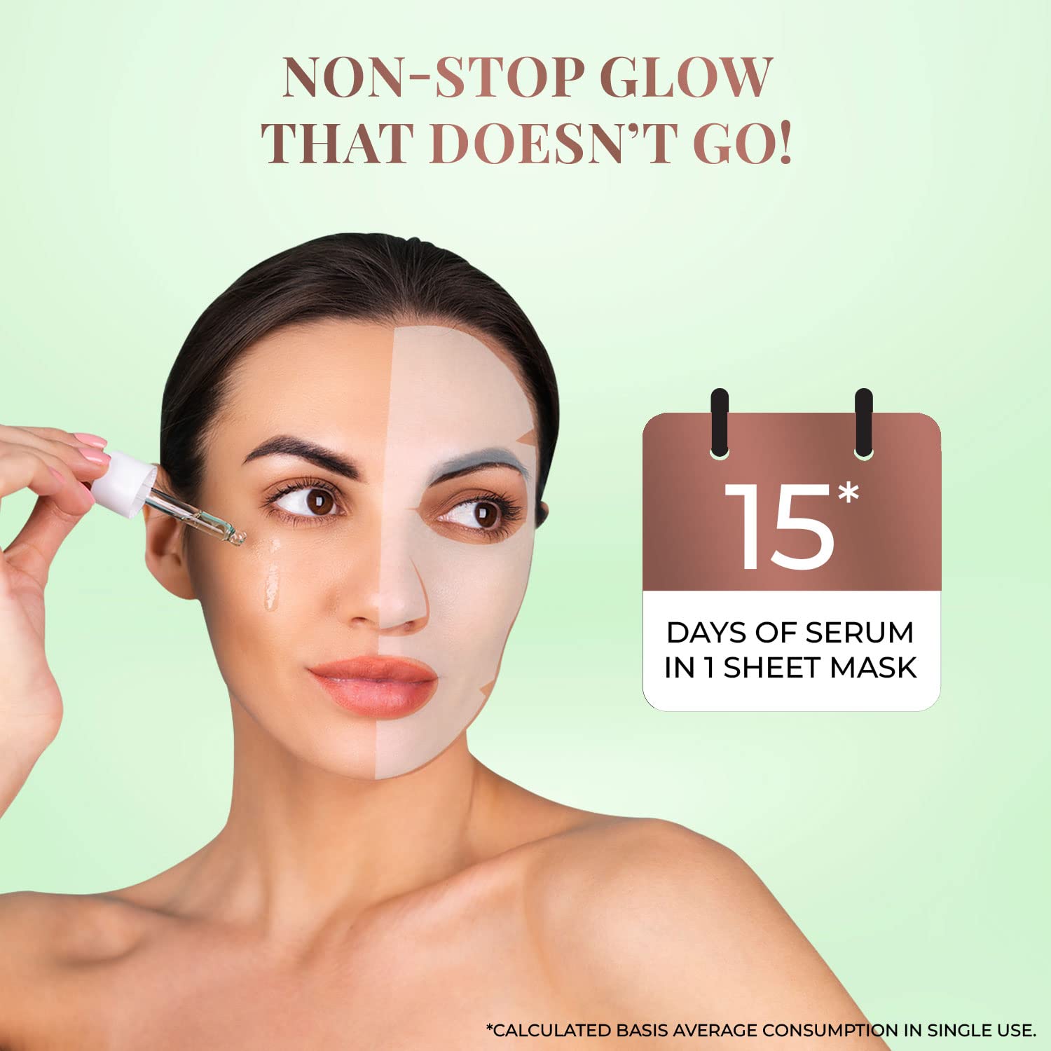 Just Herbs Sheet Mask for Glowing Skin - Green Tea, Mint & Cucumber Facial Serum Masks (20g) | Hydrating & Brightening Face Mask for Spa Day & Self-Care Routine