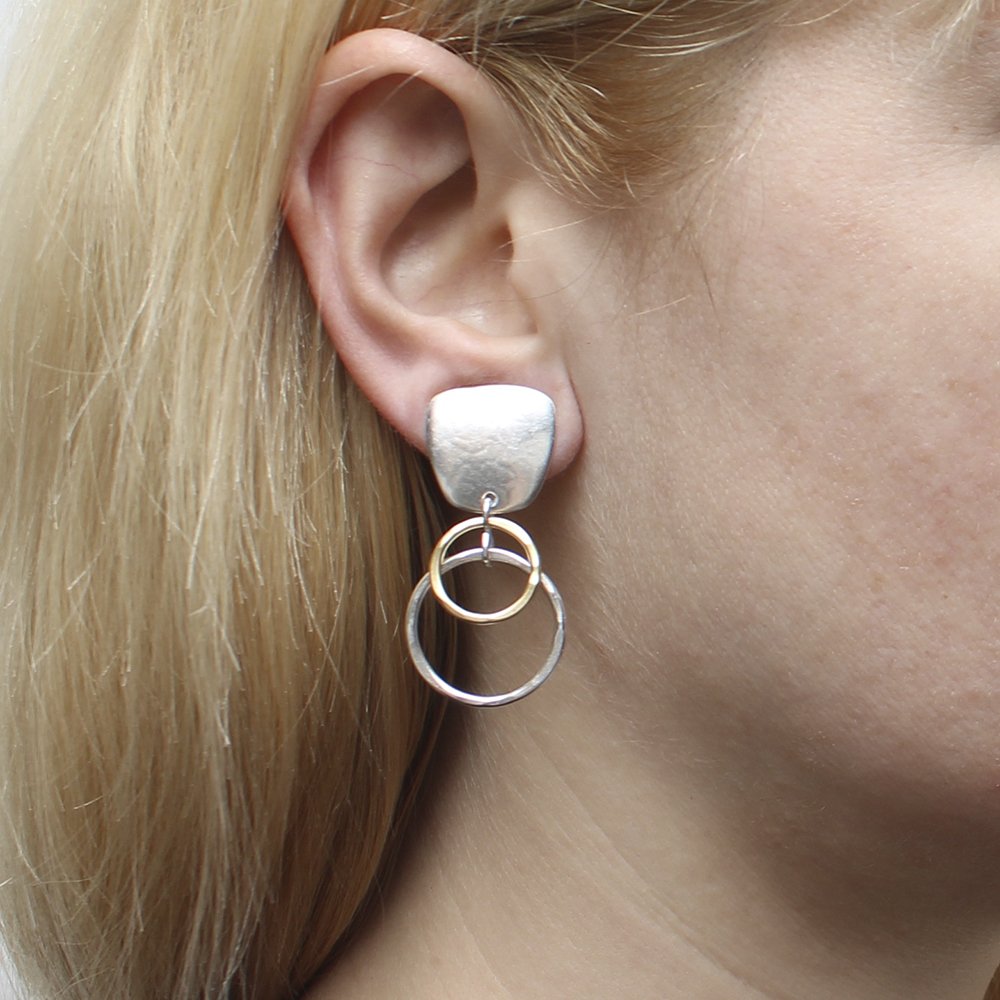 Elegant Brass & Silver Layered Drop Clip-On Earrings for Women – Perfect for Parties, Weddings & Special Occasions