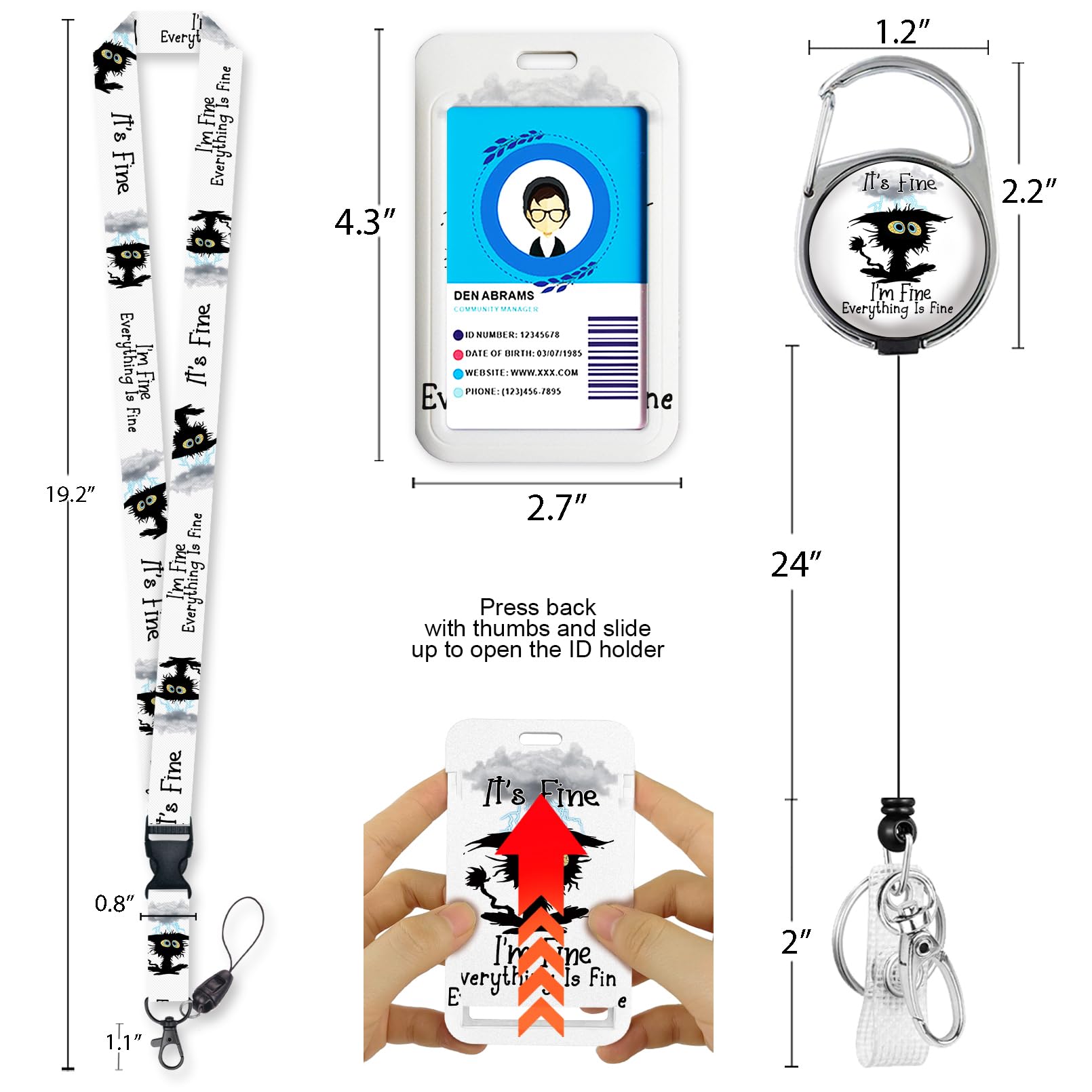 Black Cat Badge Reel with Breakaway Lanyard - Heavy Duty ID Holder for Nurses & Teachers