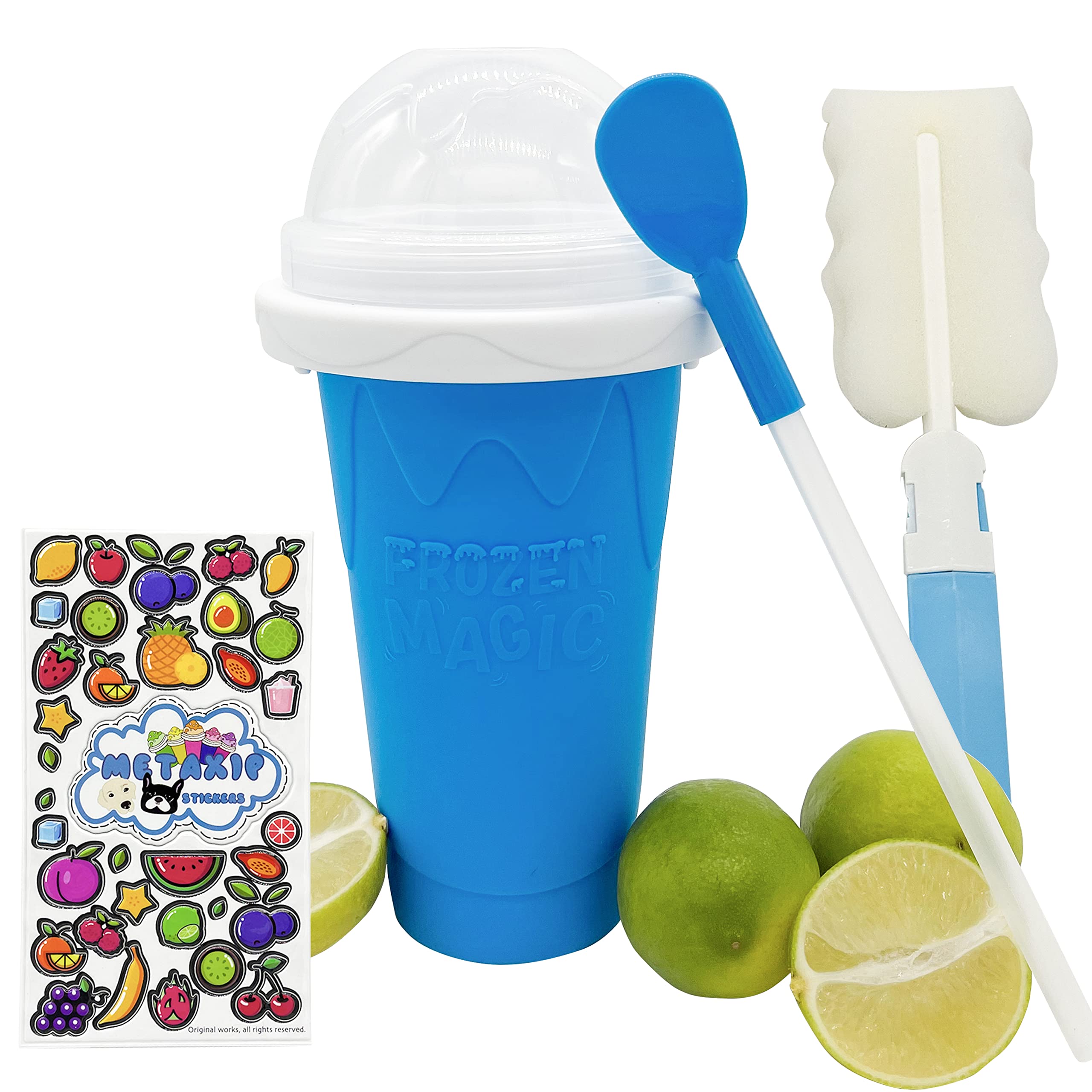 Metaxip Slushy Maker Cup - Quick Frozen Smoothie & Ice Slush Machine for Home, Kids, Parties - Freezer Cups for Smoothies, Cooling Drinks, Frozen Treats - Includes Sticker, Straw & Brush - Perfect for Summer, TikTok Videos & DIY Beverages