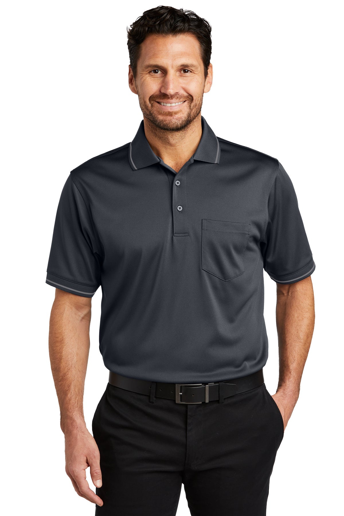 CornerStone Snag Proof Tipped Pocket Polo Shirt for Men - Charcoal & Light Grey - Comfortable Business Casual Wear for Office & Outdoor Activities