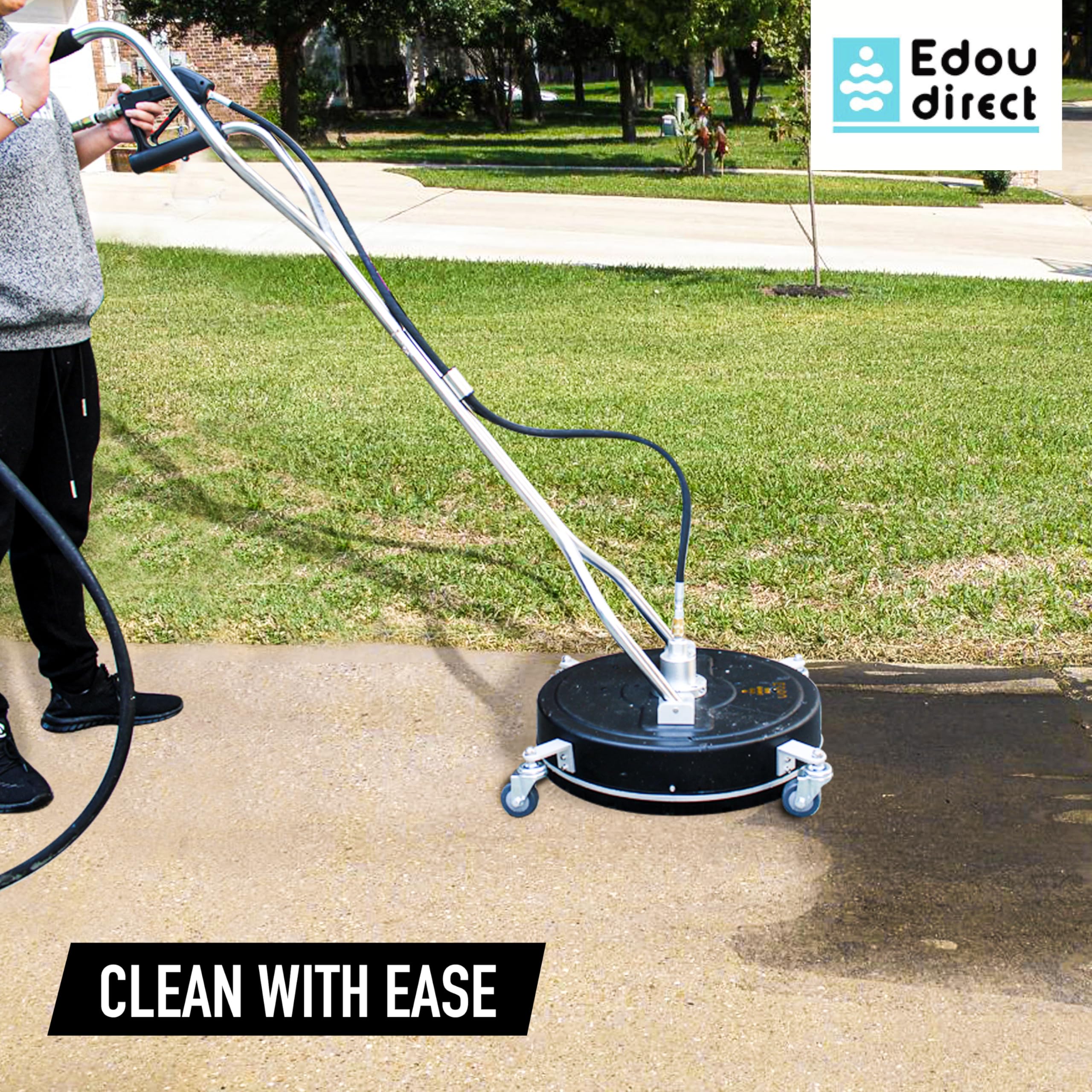 EDOU 20-Inch Heavy Duty Dual Handle Pressure Washer Surface Cleaner with Wheels - 4500 PSI Max Power Washer for Driveway, Deck & Concrete Cleaning - Includes 3/8-Inch Quick Connector Kit, Teflon Tape & Adapter Set - Ideal for Home, Garage & Commercial Use