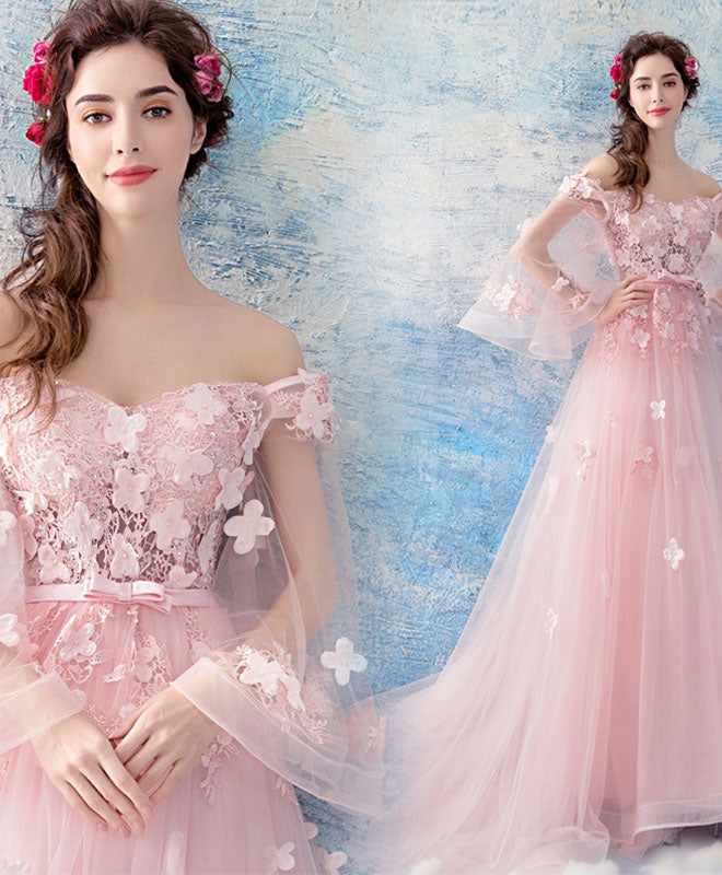 Elegant Pink Tulle Lace Long Prom Dress - Formal Evening Gown for Women | Perfect for Homecoming, Wedding Guest & Special Occasions