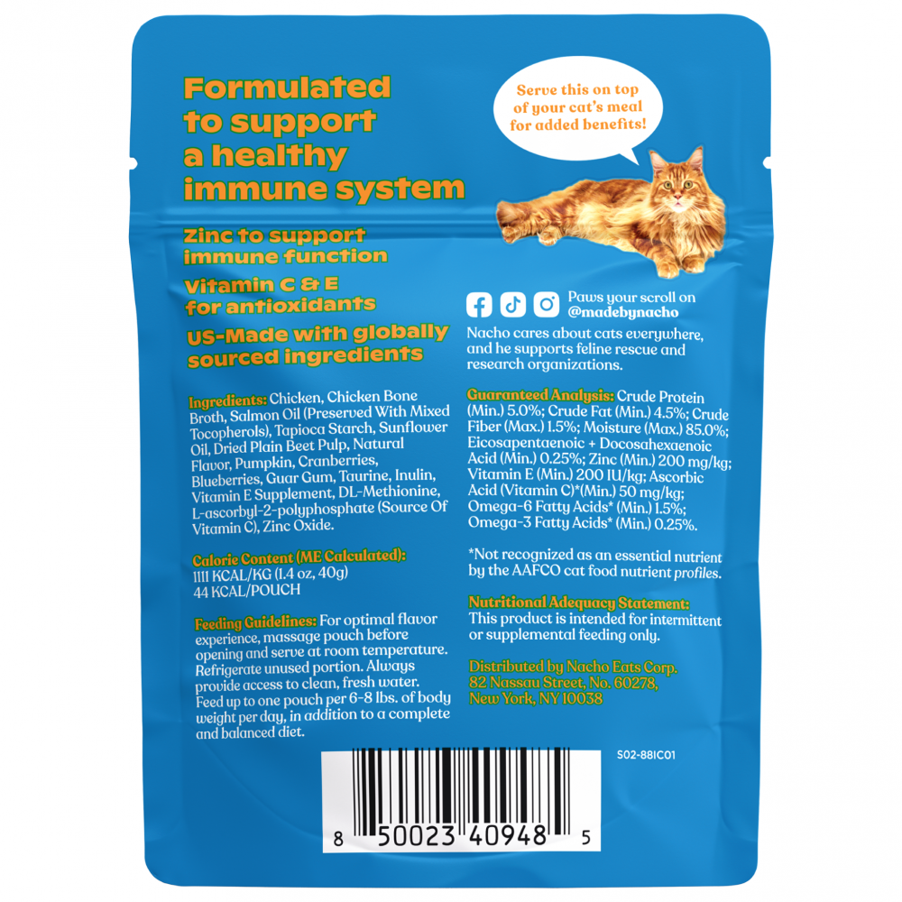 Made By Nacho Immunity Support Cage-Free Chicken Puree Meal Topper with Bone Broth - Boost Pet Health & Digestion for Cats & Dogs - Perfect for Picky Eaters & Senior Pets