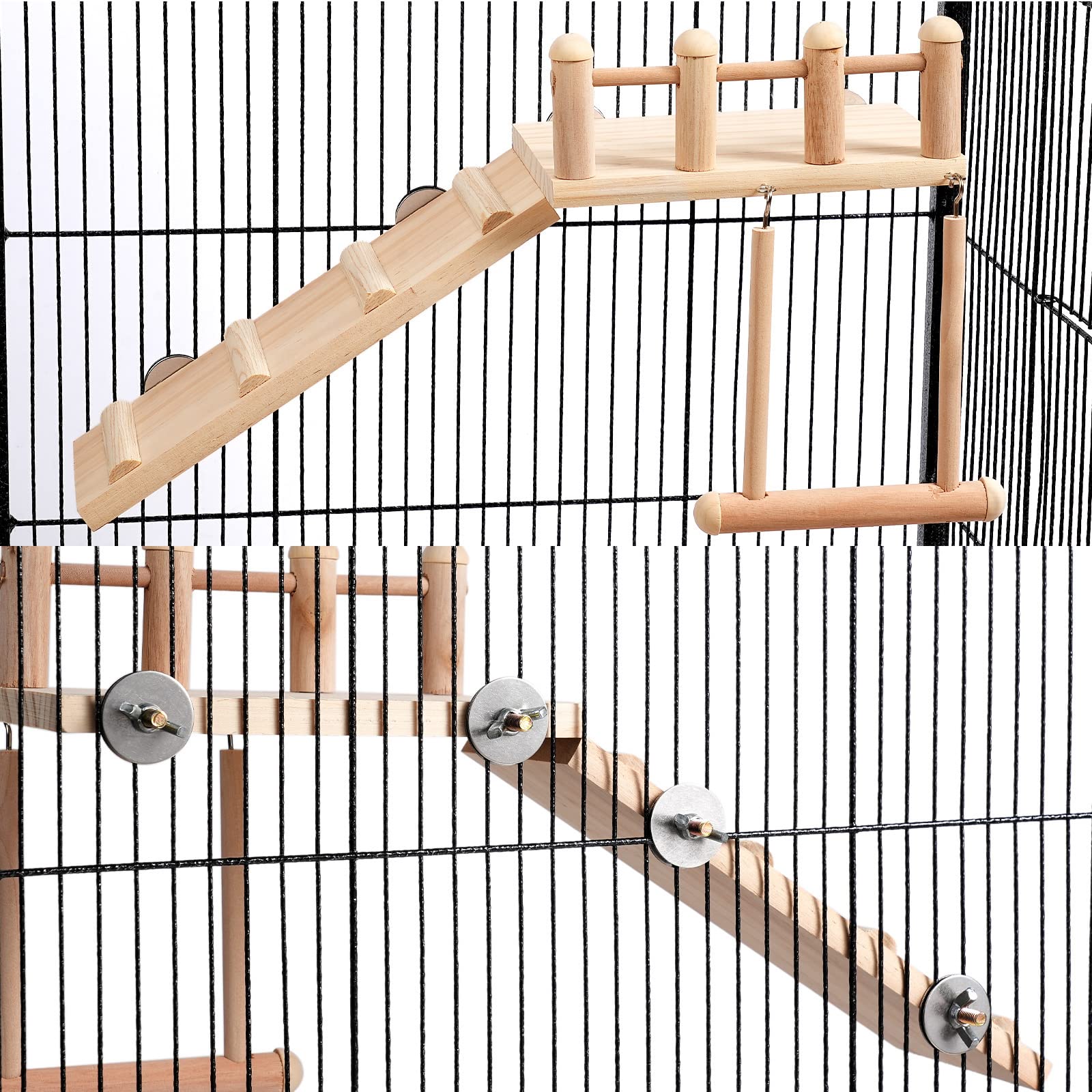 Wooden Bird Perches Platform Swing with Climbing Ladder - Sturdy Parakeet Cage Accessories & Small Bird Play Gyms for Exercise | Perfect for Cockatiels, Lovebirds & Finches in Aviaries or Home Cages