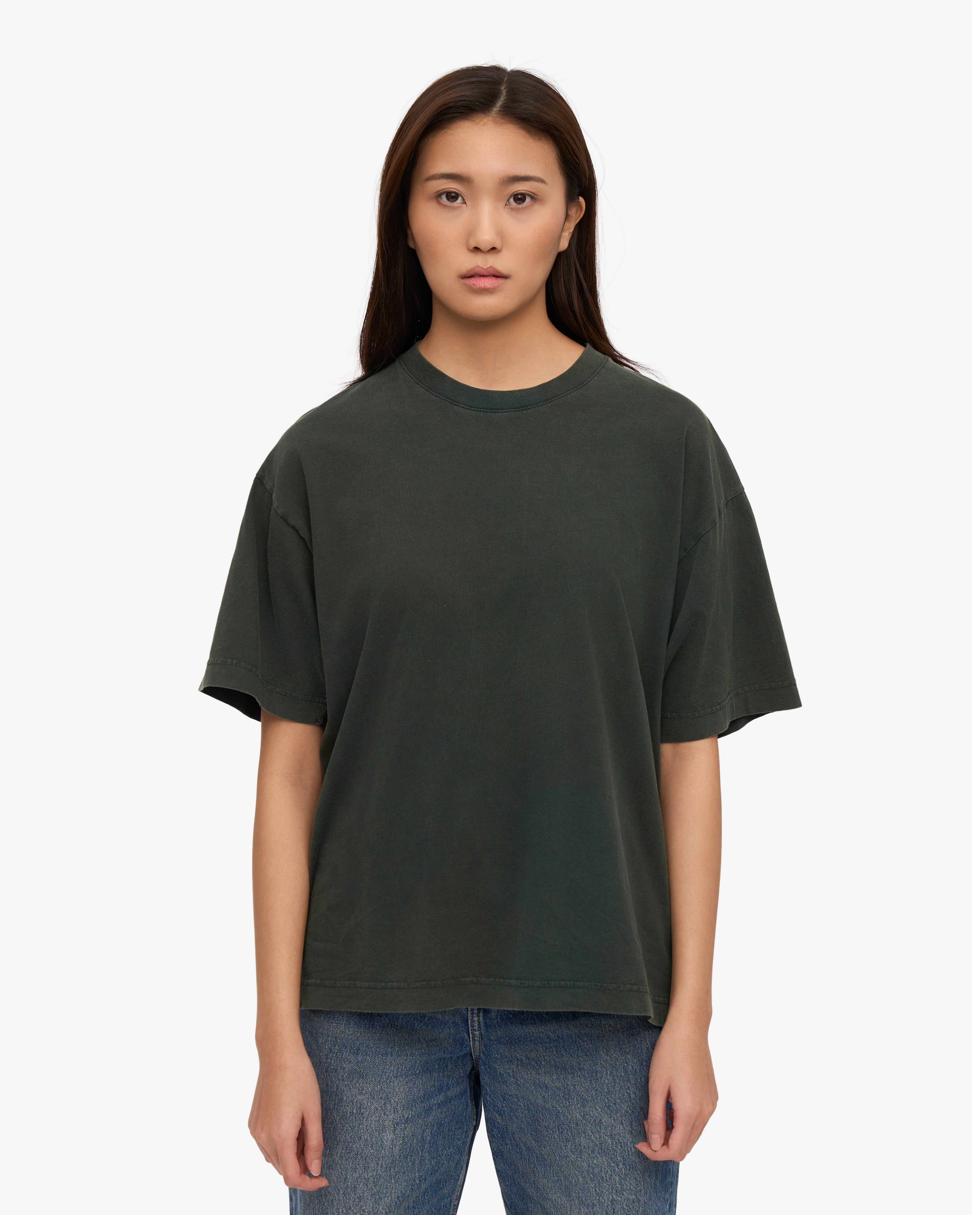 Oversized Organic Cotton T-Shirt for Women - Midnight Forest Green | Soft Eco-Friendly Casual Tee for Lounge, Yoga & Everyday Wear