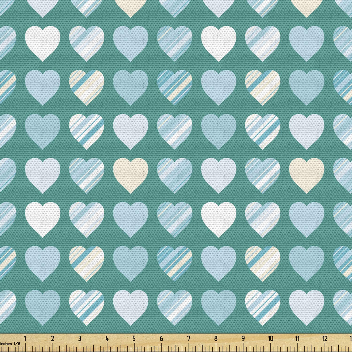 Ambesonne Romance Fabric by The Yard - Heart Lovers Design for Upholstery & Home Decor | 10 Yards Jade Green Seafoam Cream | Perfect for DIY Projects, Curtains, Pillows & Furniture Covers