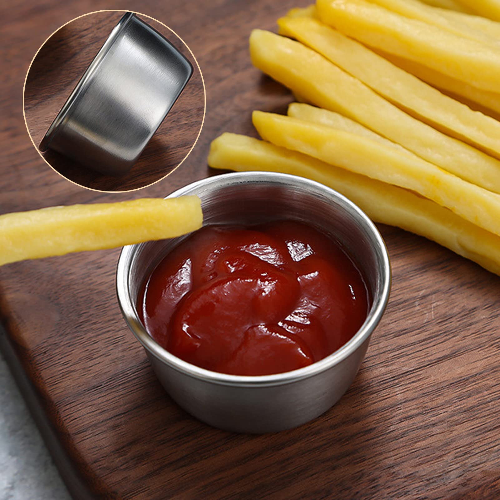 Premium Stainless Steel Mini Sauce Bowls - 12 Pack 50ml Small Condiment Cups for Salad Dressing, Pudding, Dip & Party Snacks - Perfect for Restaurants, Home Kitchen & Outdoor BBQ Gatherings
