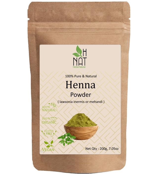 H NAT Organic Herbal Henna Powder 200g - Natural Green Hair Dye & Conditioner for All Hair Types | Safe Chemical-Free Hair Color for DIY Home Use & Salon Styling