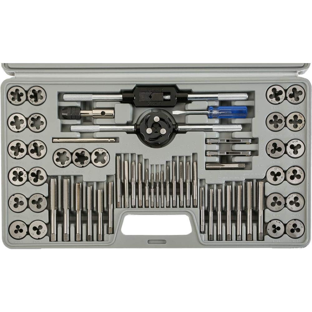 Steelex D2018 60-Piece High-Speed Steel Tap and Die Set for Thread Repair & Metalworking - Perfect for DIY, Automotive, and Plumbing Projects
