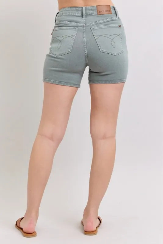 Judy Blue Women's Plus Size Garment Dyed Embroidered Back Pocket Shorts - Comfortable & Stylish for Casual Wear, Summer Outfits, and Everyday Fashion
