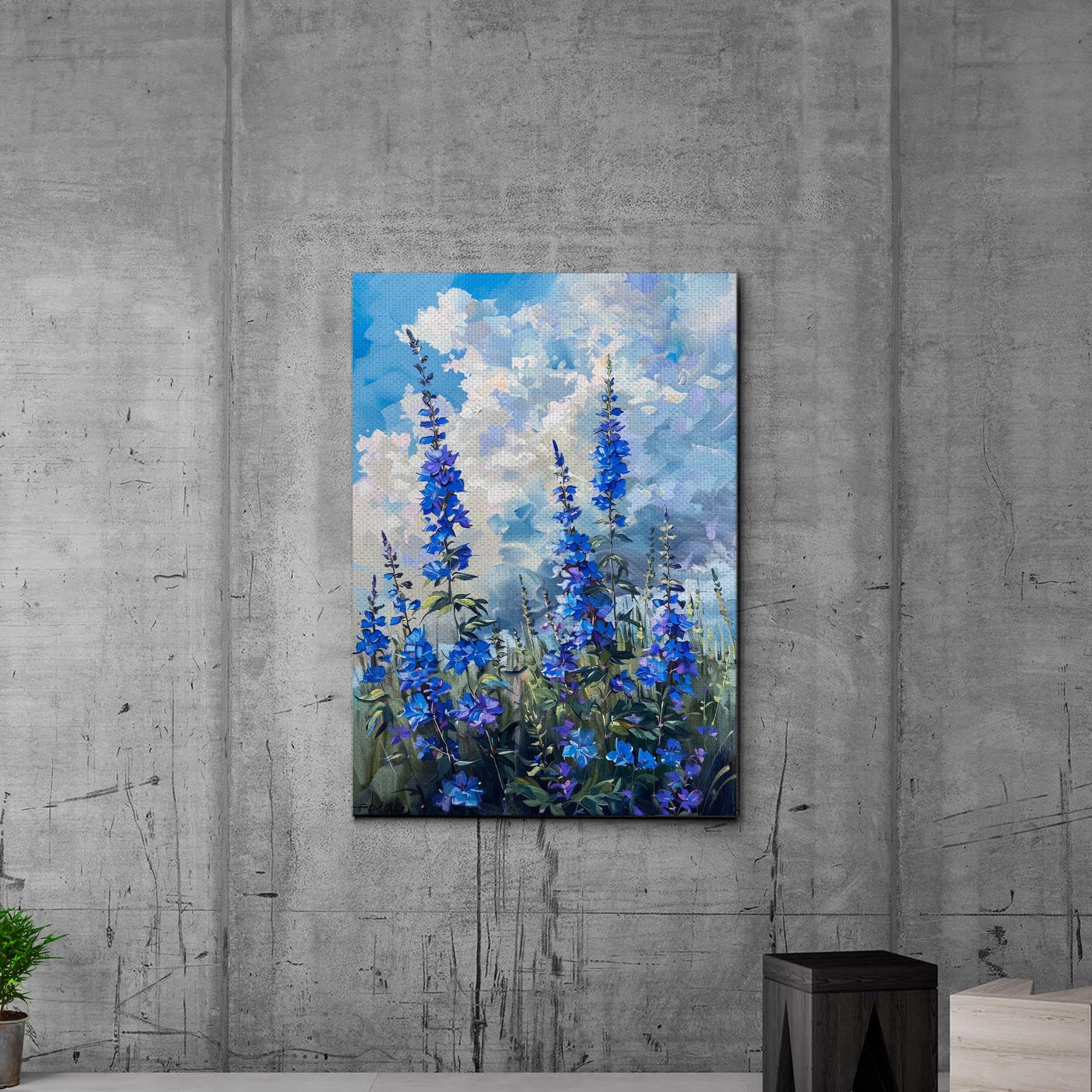 Abstract Purple Orchid Flower Canvas Art - Floral Wall Decor with Mountain Sunset Glow - Handmade Print for Living Room, Bedroom & Office Decoration
