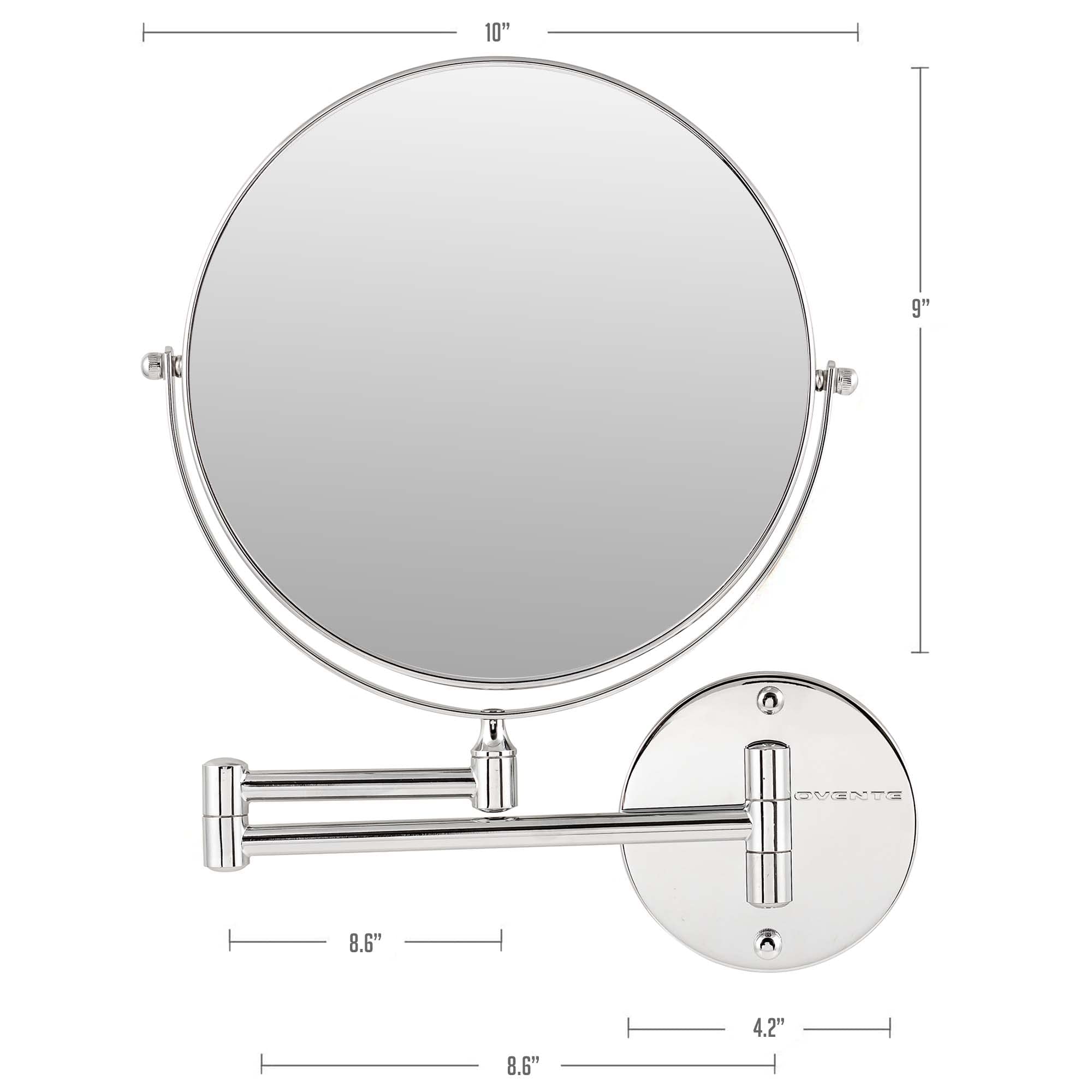 OVENTE 9 Inch Wall Mounted Makeup Mirror with 1X/10X Magnification - Double Sided Round Bathroom Vanity Mirror - 360° Swivel & Extendable Folding Arm - Polished Chrome (MNLFW90CH1X10X) - Perfect for Makeup Application, Shaving & Skincare Routines