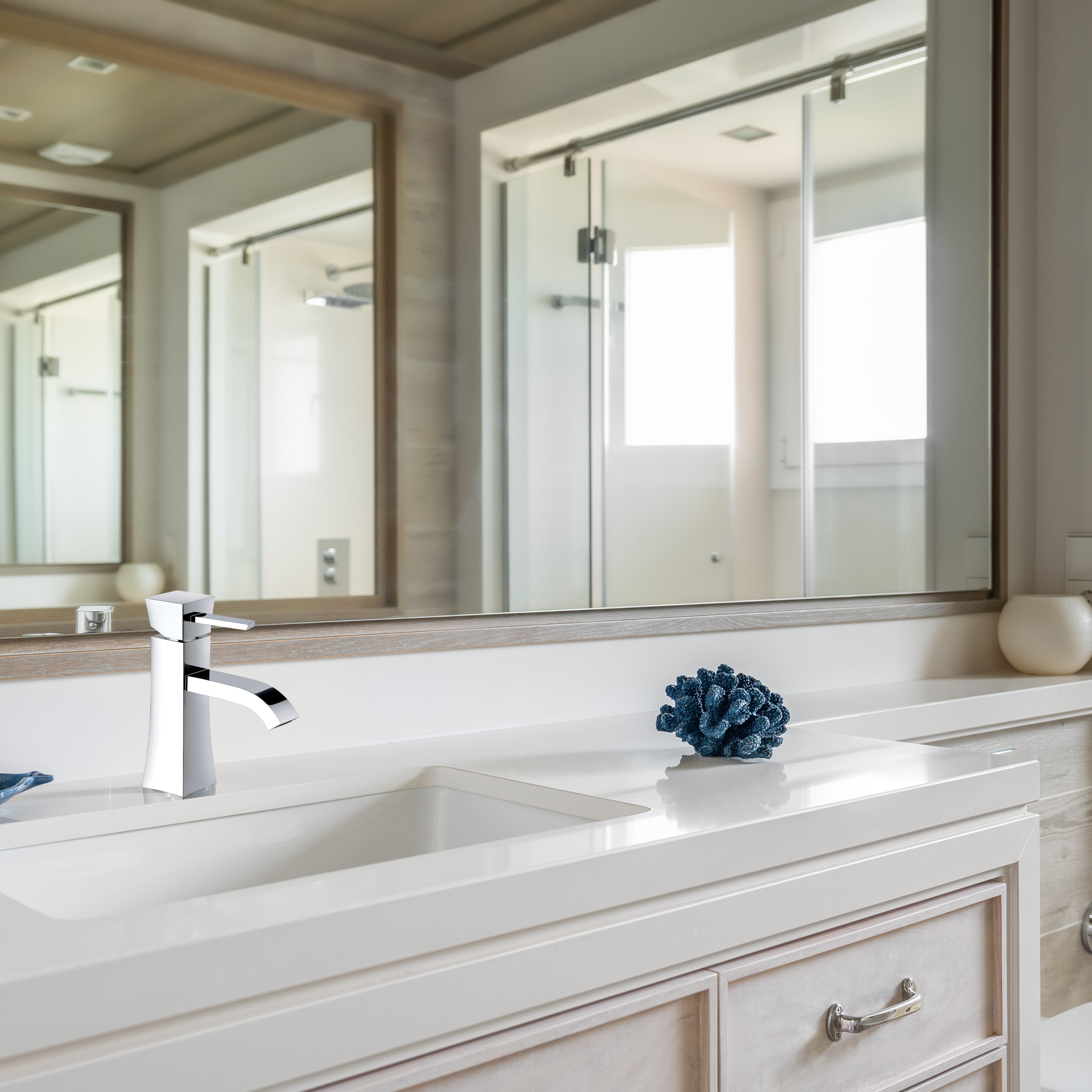 Alessia Modern Bathroom Faucet - Brushed Nickel Finish, Single Handle Deck Mount Sink Faucet for Bathroom Vanity, Perfect for Home Renovation & Spa Style Decor