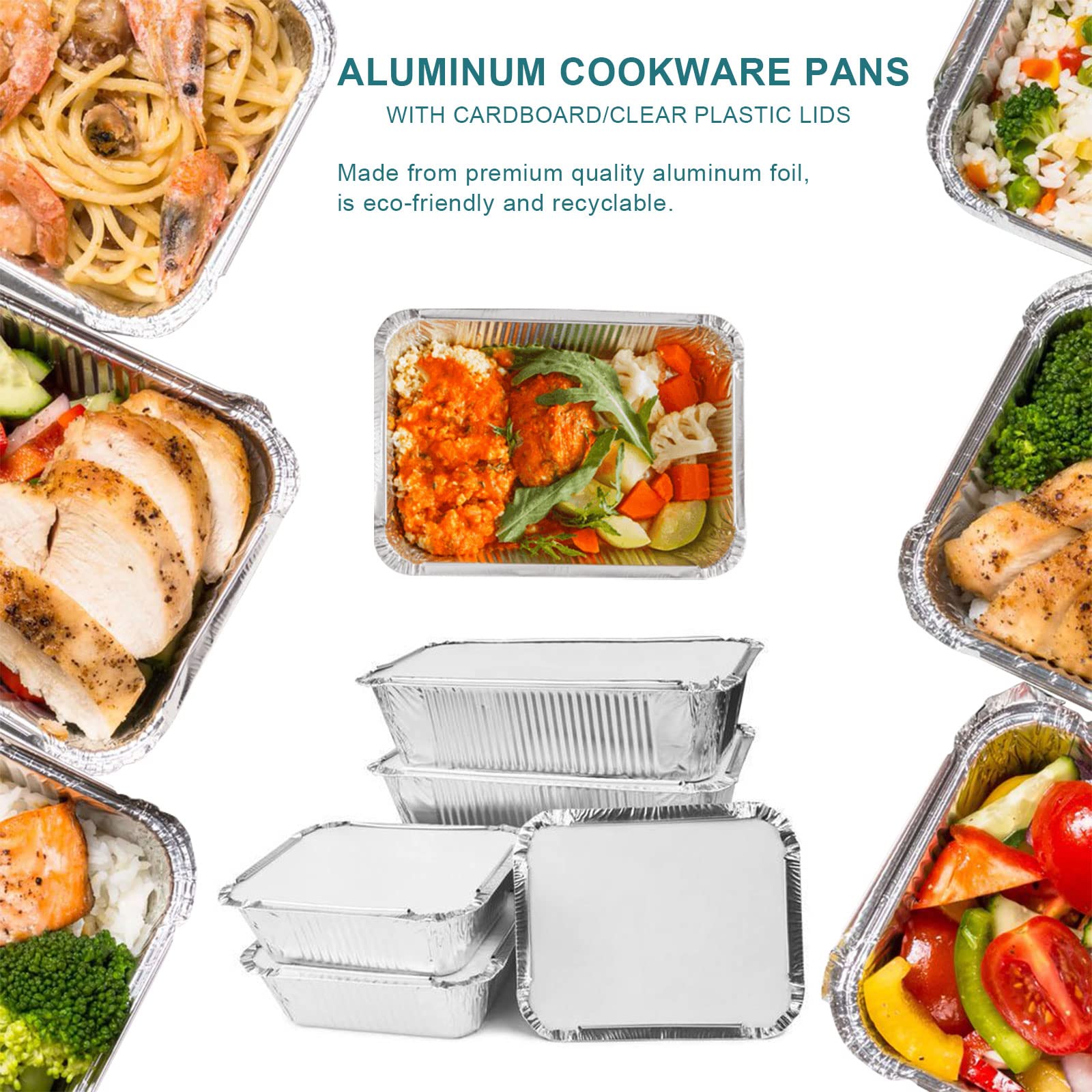 50 Pack 8 OZ/230ML Mini Aluminum Foil Pans with Cardboard Lids - Disposable Baking Containers for Meal Prep, Food Storage & Freezer | Perfect for Christmas Treats, Party Snacks & Takeout Food