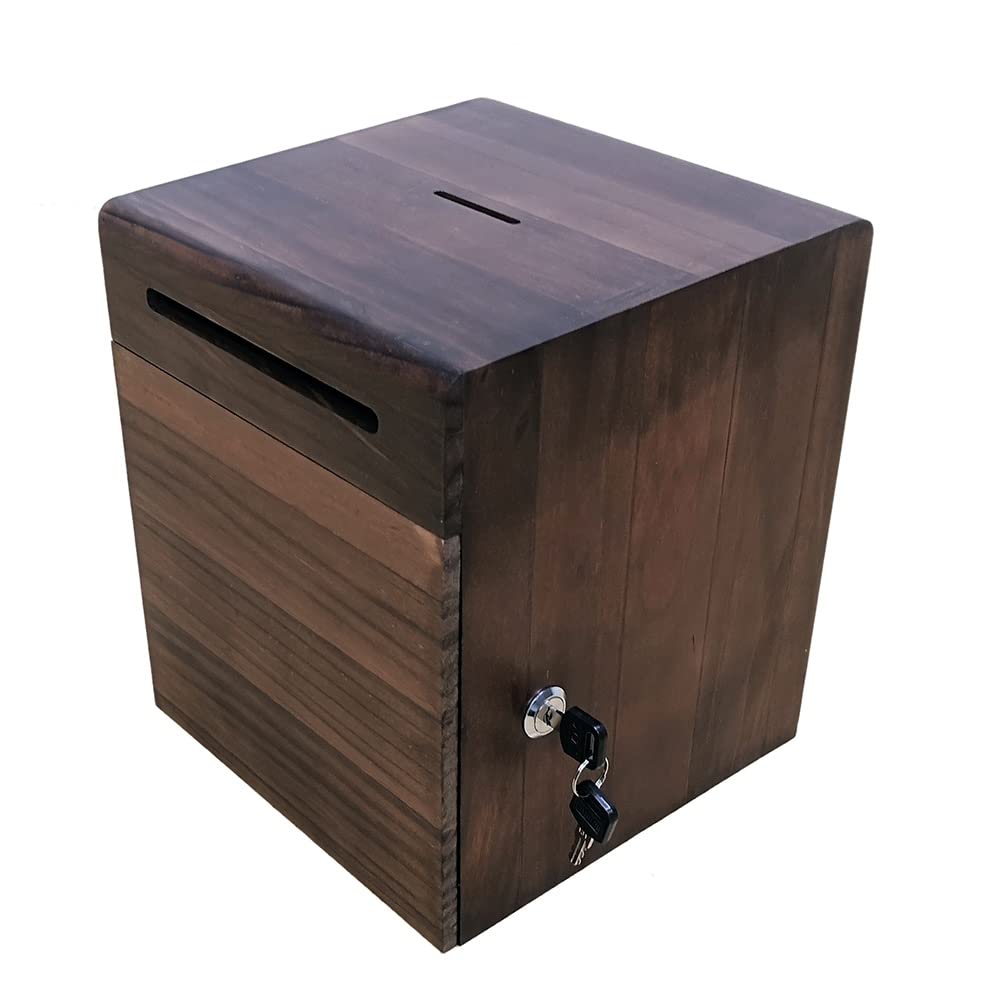 Wooden Donation Box & Suggestion Box - Secure Storage for Charitable Giving, Feedback Collection, Voting & Key Drop - Wall Mounted or Freestanding for Offices, Schools, Churches & Community Centers