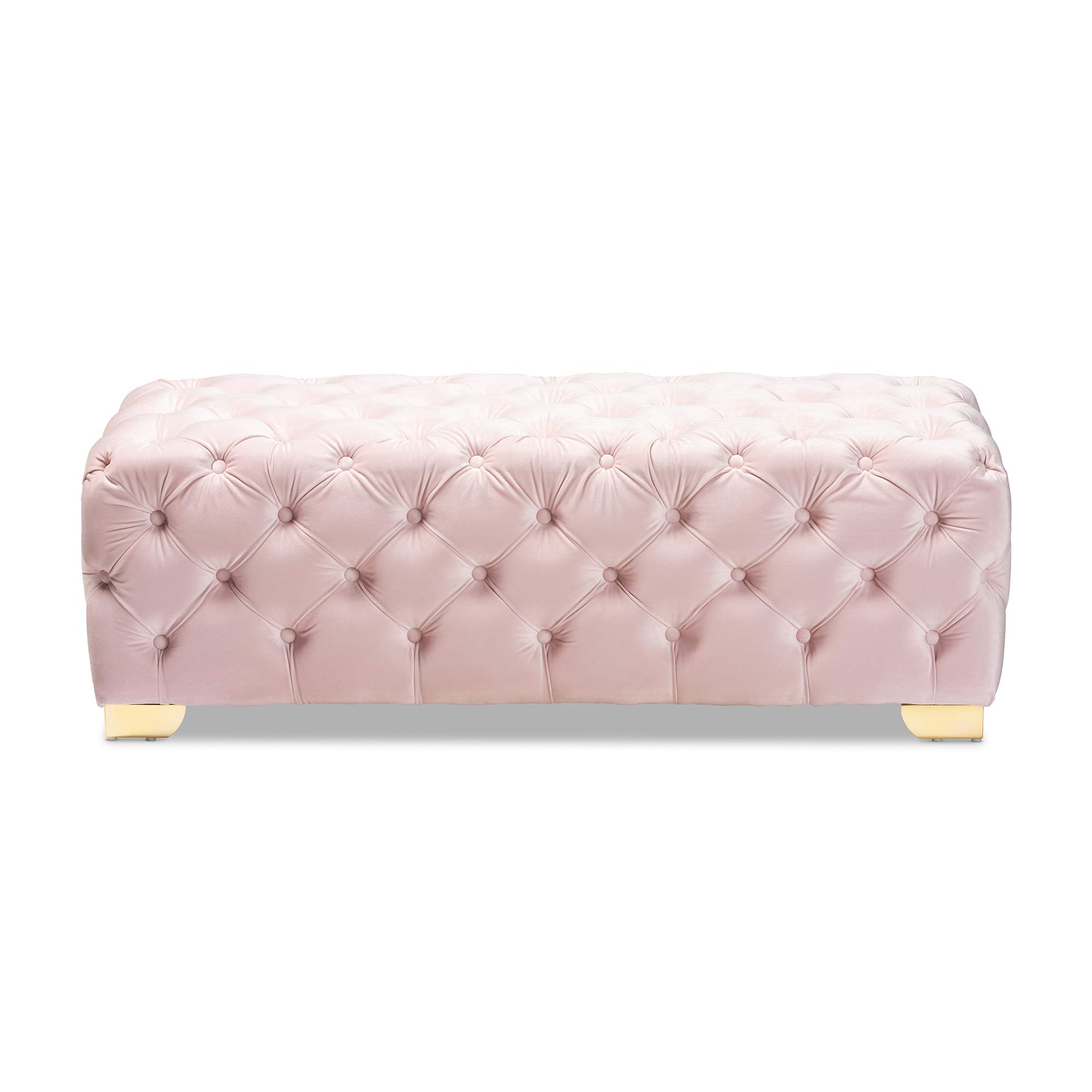 Baxton Studio Light Pink & Gold Ottoman with Storage - Modern Tufted Footrest Stool for Living Room, Bedroom, or Office Decor