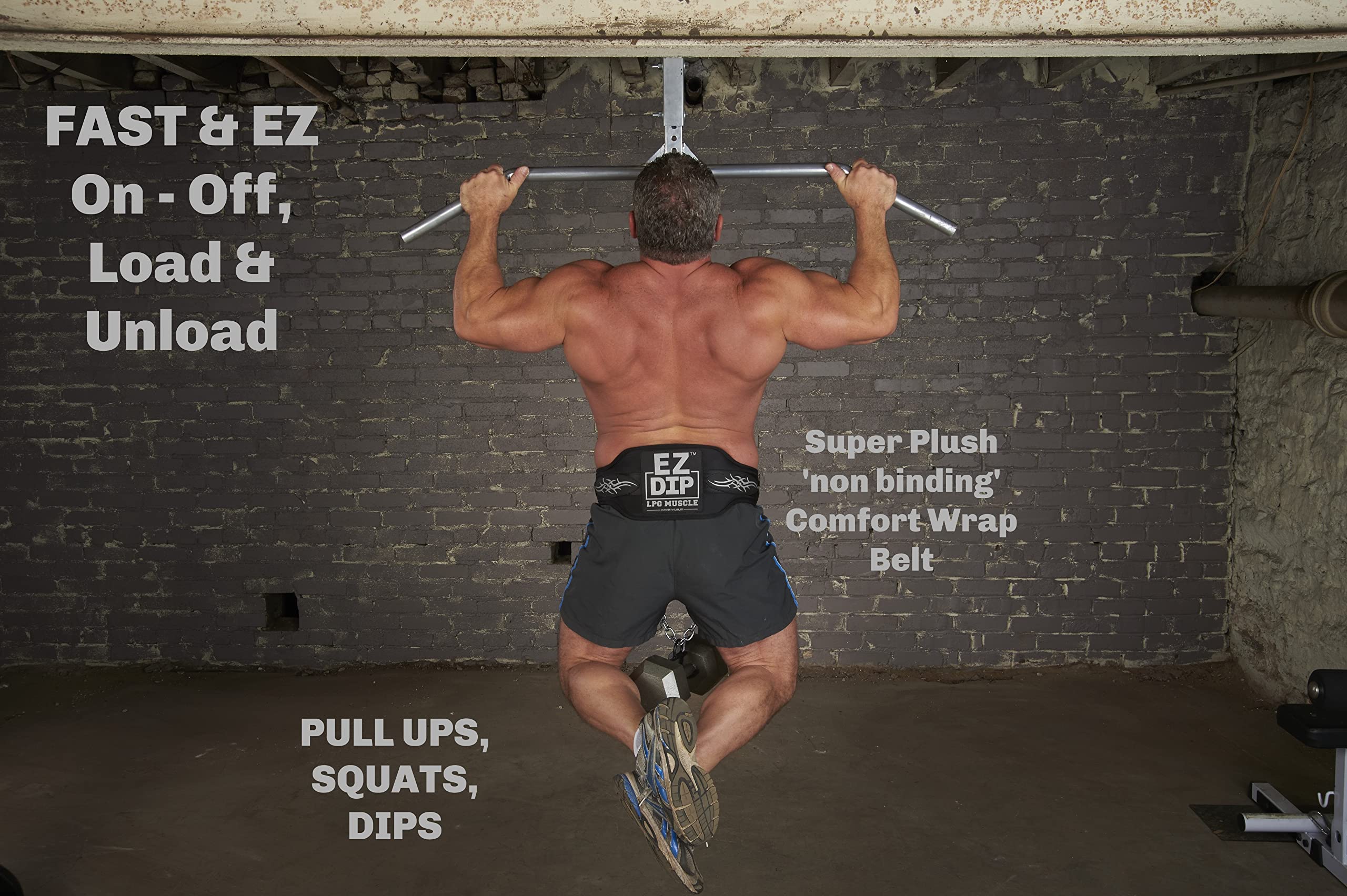 EZ DIP Pull Up Weight Belt with Rotating Handles & Dumbbell Hook - Heavy Duty 505# Dipping Belt for Strength Training - Perfect for Gym, CrossFit & Home Workouts - Belt Squat Attachment Included