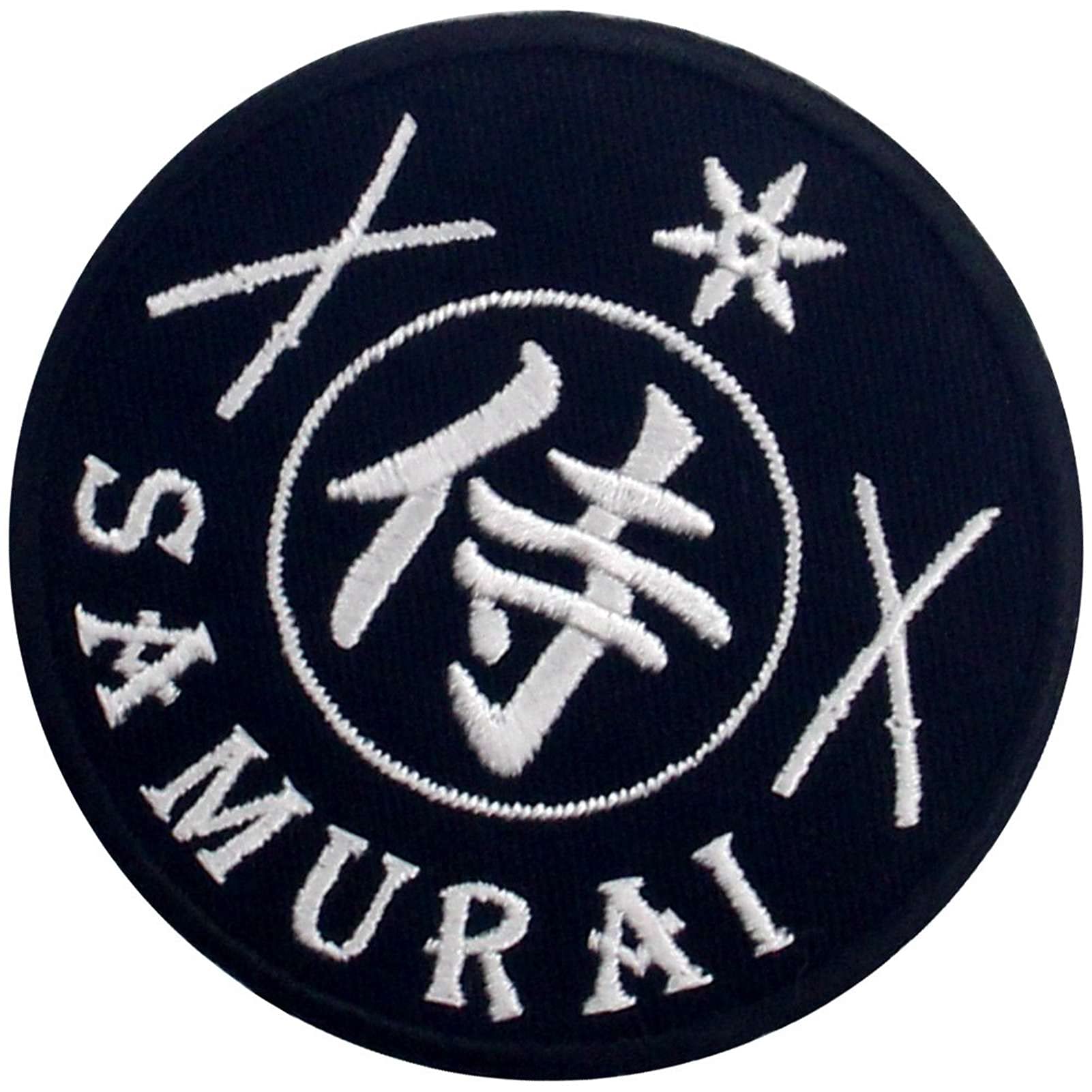Samurai Patch Embroidered Iron On & Sew On Applique Emblem - White & Black Design for Jackets, Bags, Hats DIY Costume & Cosplay Accessories