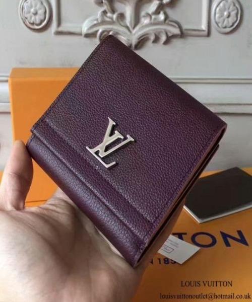 LV LockMe II Compact Wallet in Taurillon Leather - Prune Color | Luxury Women's Wallet for Everyday Use & Travel | Perfect Gift for Fashion Lovers
