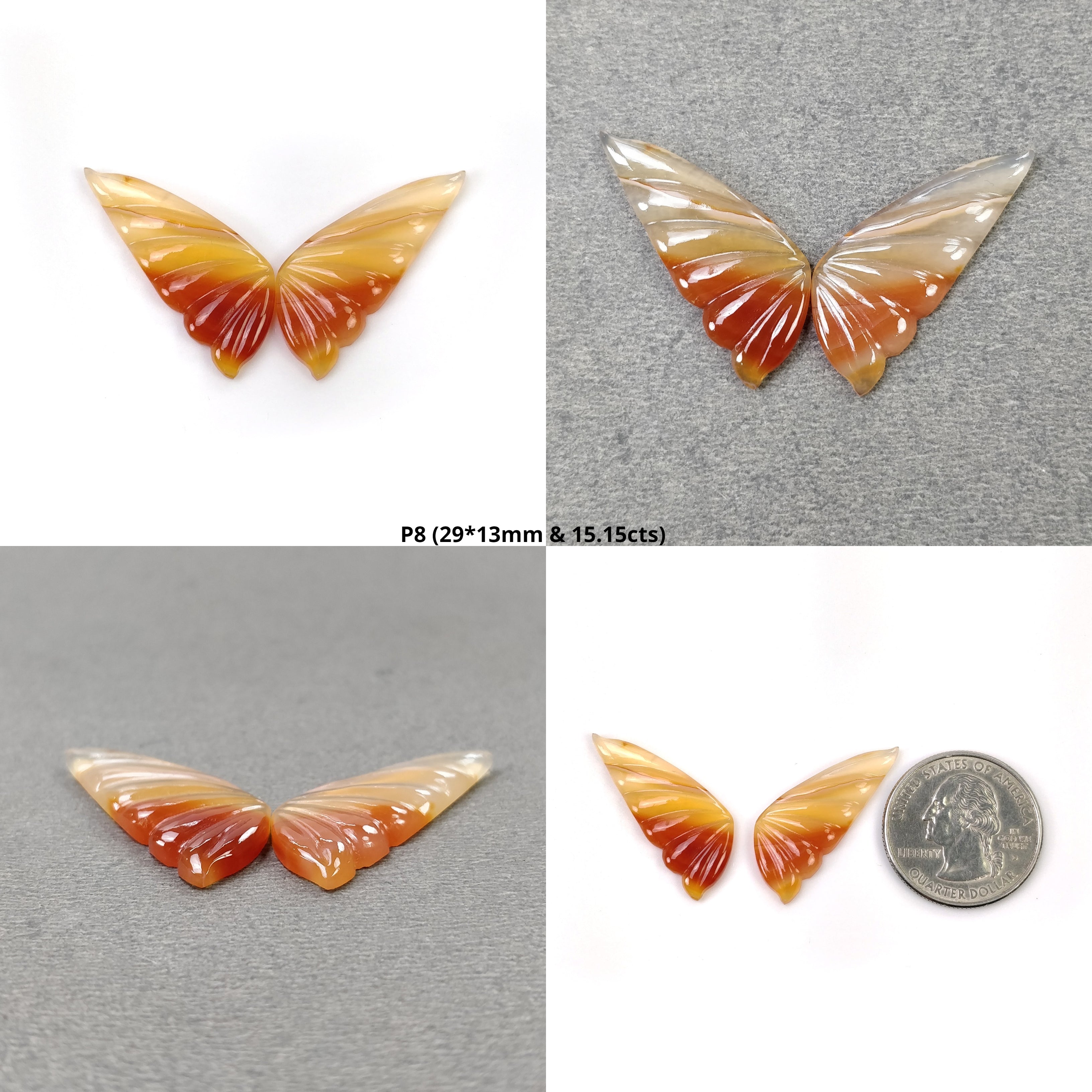 Natural Untreated Botswana Striped Agate Gemstone Carving - Hand Carved Bi-Color Agate Butterfly Pendant (29x13mm & 35x13mm Pair) for Jewelry Making, Meditation & Spiritual Healing