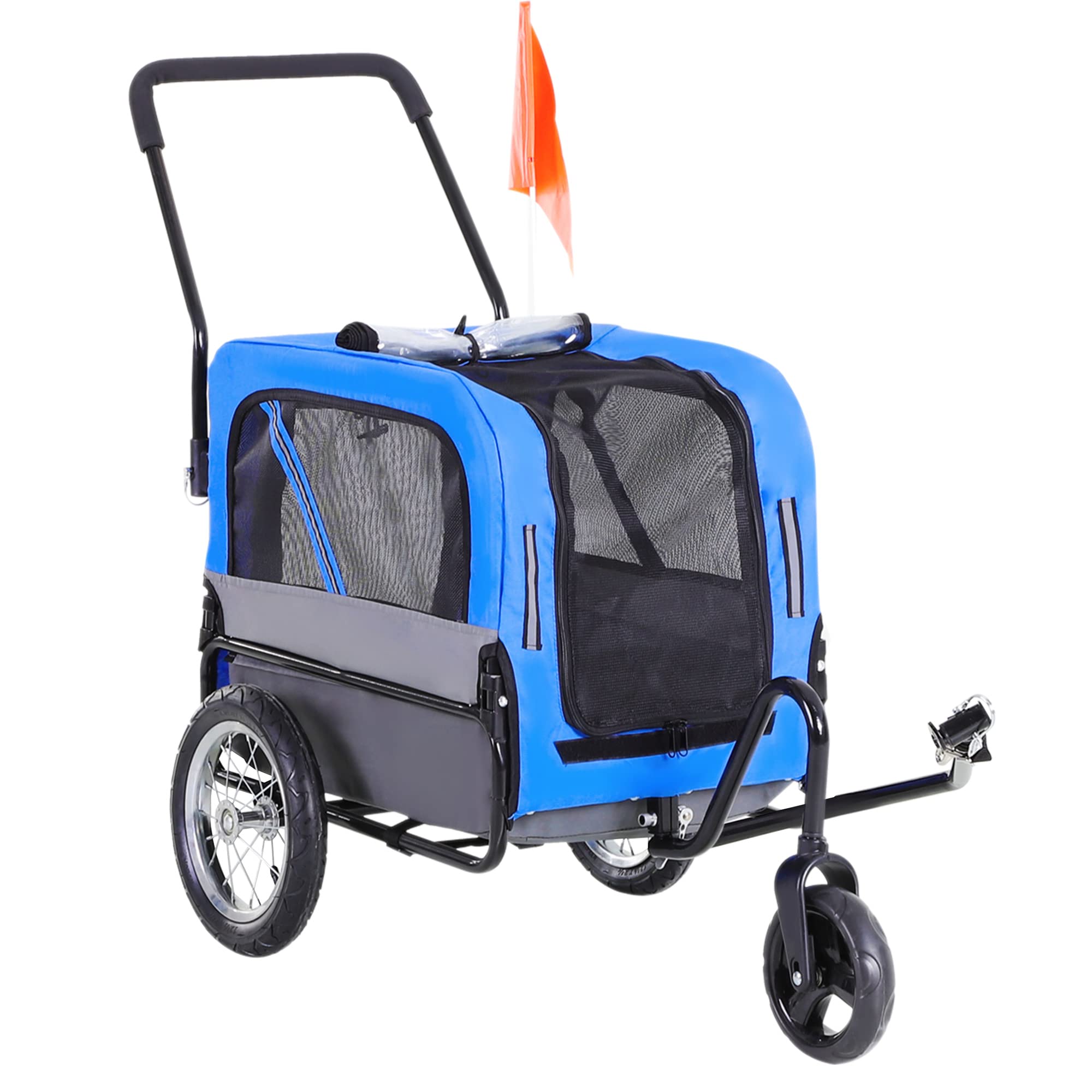 Aosom 2-in-1 Small Dog Bike Trailer & Stroller with Hitch - Blue Bicycle Sidecar Wagon Cart Carrier for Pets | Perfect for Cycling Adventures, Park Visits & Outdoor Travel with Your Dog