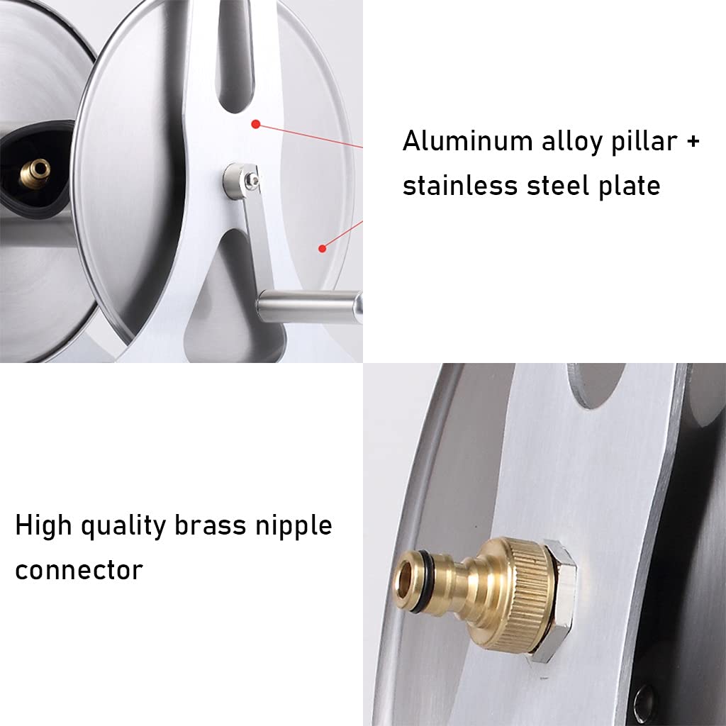 **Stainless Steel Garden Hose Reel Cart - Wall Mounted & Portable Water Pipe Storage Rack for Garden, Car Wash, and Outdoor Use (Silver, DN15 35m Yellow Pipe)**