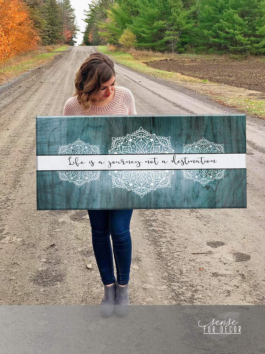 Boho Life Is A Journey Sign - Large Bohemian Floral Canvas Wall Art for Bedroom, Modern Home Decor Framed Poster (Teal, 42x19) - Perfect for Living Room, Nursery & Boho Style Interior Design