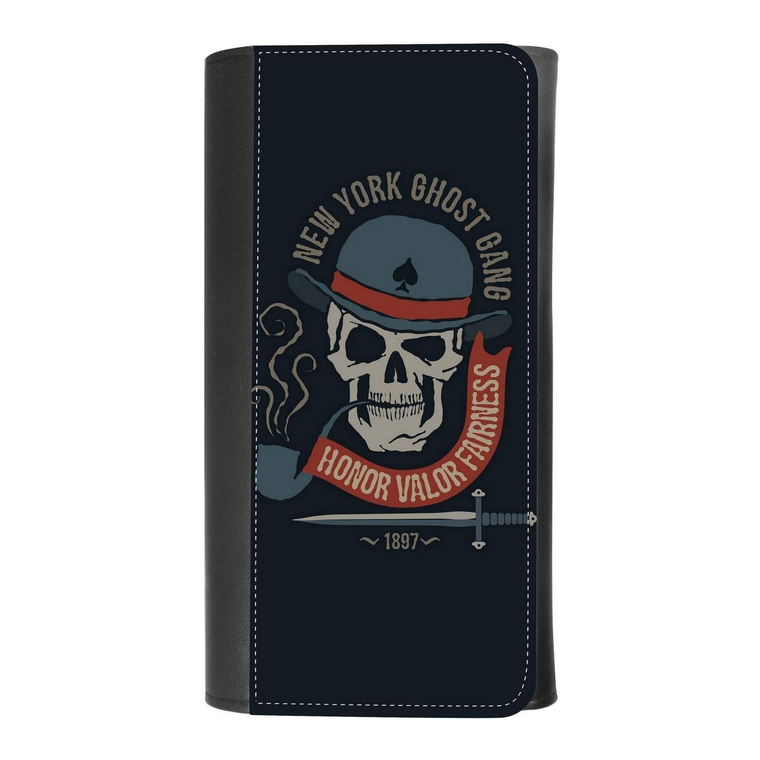 Vintage Gangster Skull Leather Wallet for Women - Credit Card Holder & Phone Pocket - Perfect for Daily Use & Travel