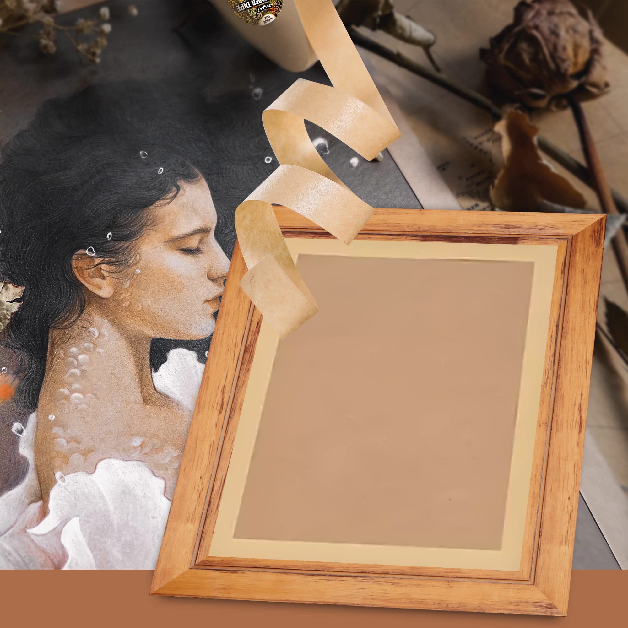 Kraft Paper Tape - 2 Inch Wide 180FT Long Self-Adhesive Brown Packing Tape for Picture Framing, Masking, Sealing & Packaging | Oxidation Resistant & Durable | Perfect for Arts & Crafts, Shipping Boxes & Home Organization