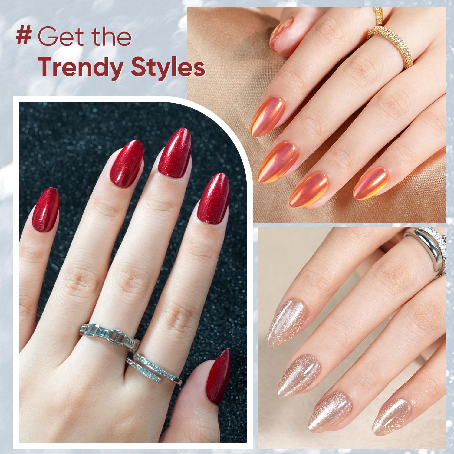 Jofay Fashion Short Almond Press on Nails - 5 Styles Valentines Red Cherry Glaze Glitter Acrylic Fake Nails, Reusable Full Cover Stick on Nails for Women, 32 Sizes - Perfect for Parties, Dates & Special Occasions
