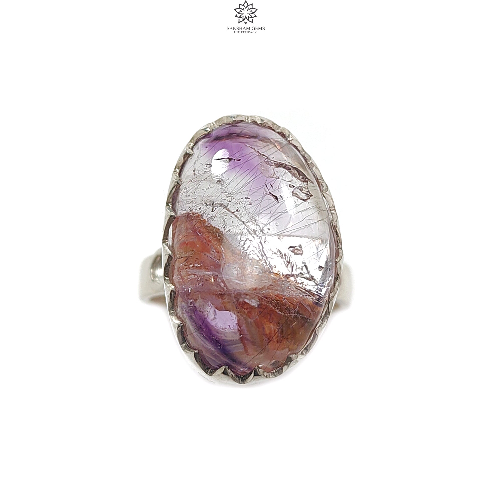Natural Untreated Super Seven Amethyst 925 Sterling Silver Adjustable Ring - 9.40gms Fancy Bezel Set Jewelry for Women, Gift for Her, Spiritual Healing & Everyday Elegance