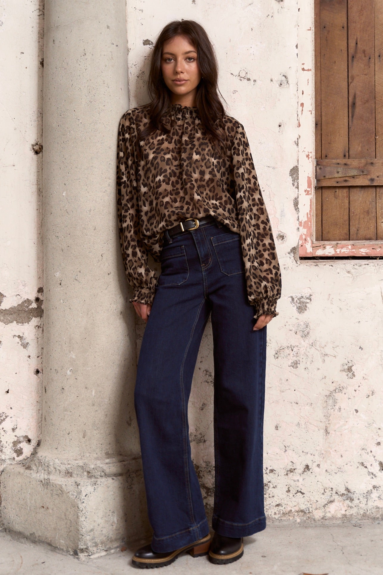Elegant Leopard Print Georgette High Neck Long Sleeve Blouse for Women - Perfect for Office Wear, Date Nights & Special Occasions