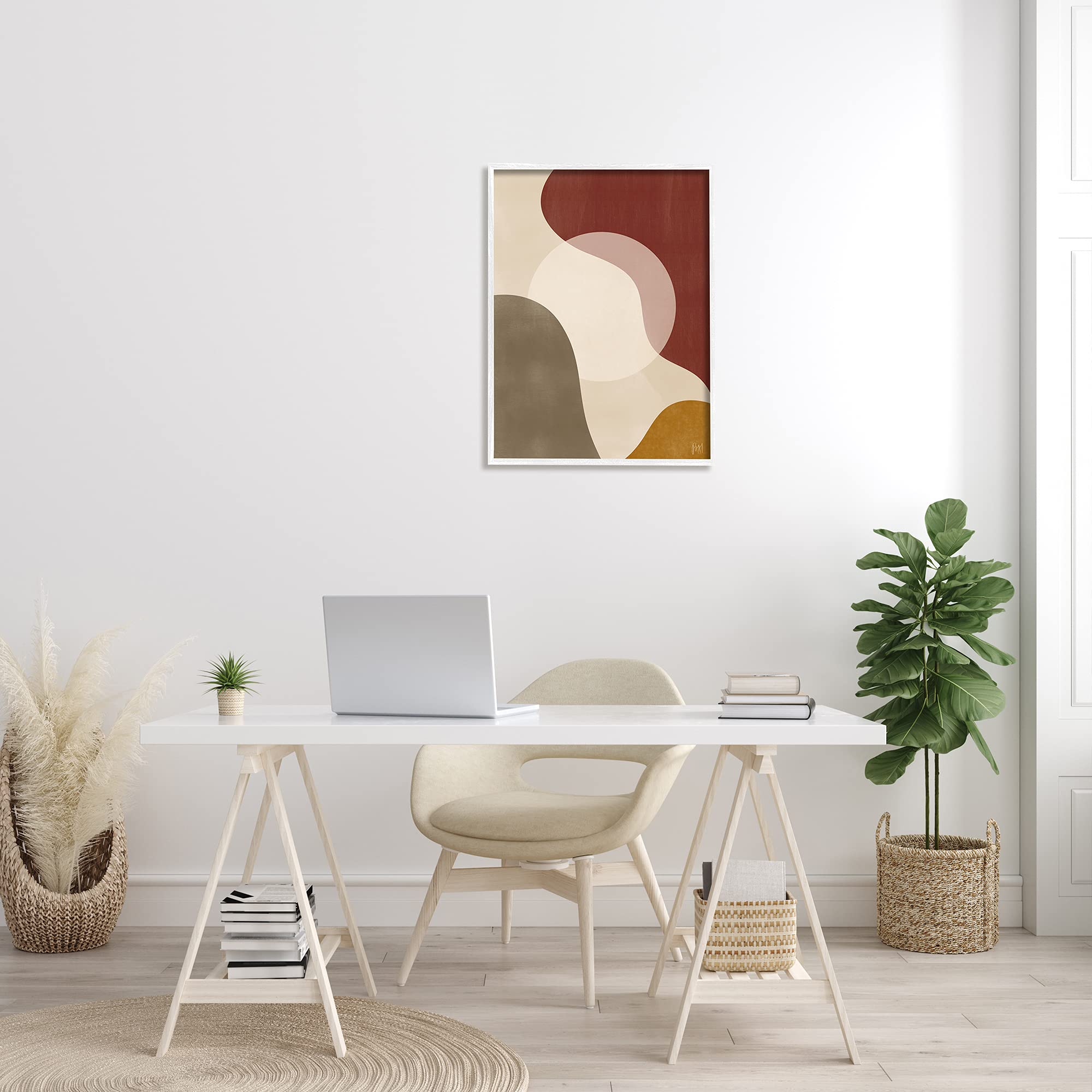 Stupell Industries Abstract Desert Sun Wall Art - Brown & Red Colliding Worlds Design by Birch&Ink - White Framed Canvas Painting 24x30 Inches - Perfect for Living Room, Bedroom & Office Decor